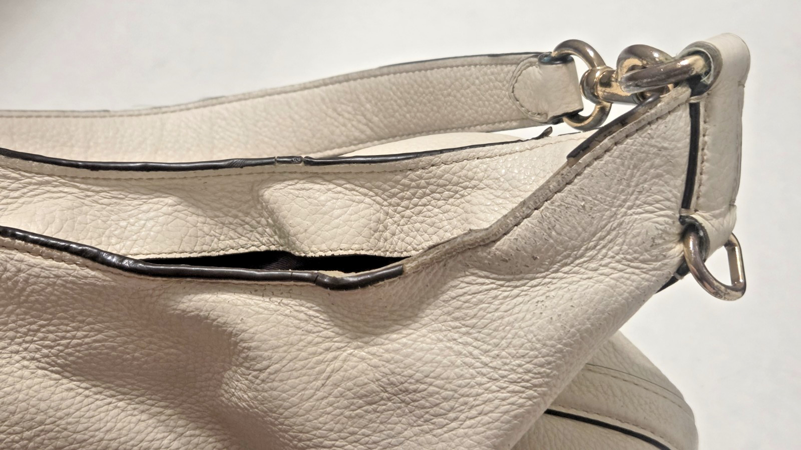 VTG COACH Amber Hobo F48635 Off White Pebbled Leather Shoulder Bag Made in Burma
