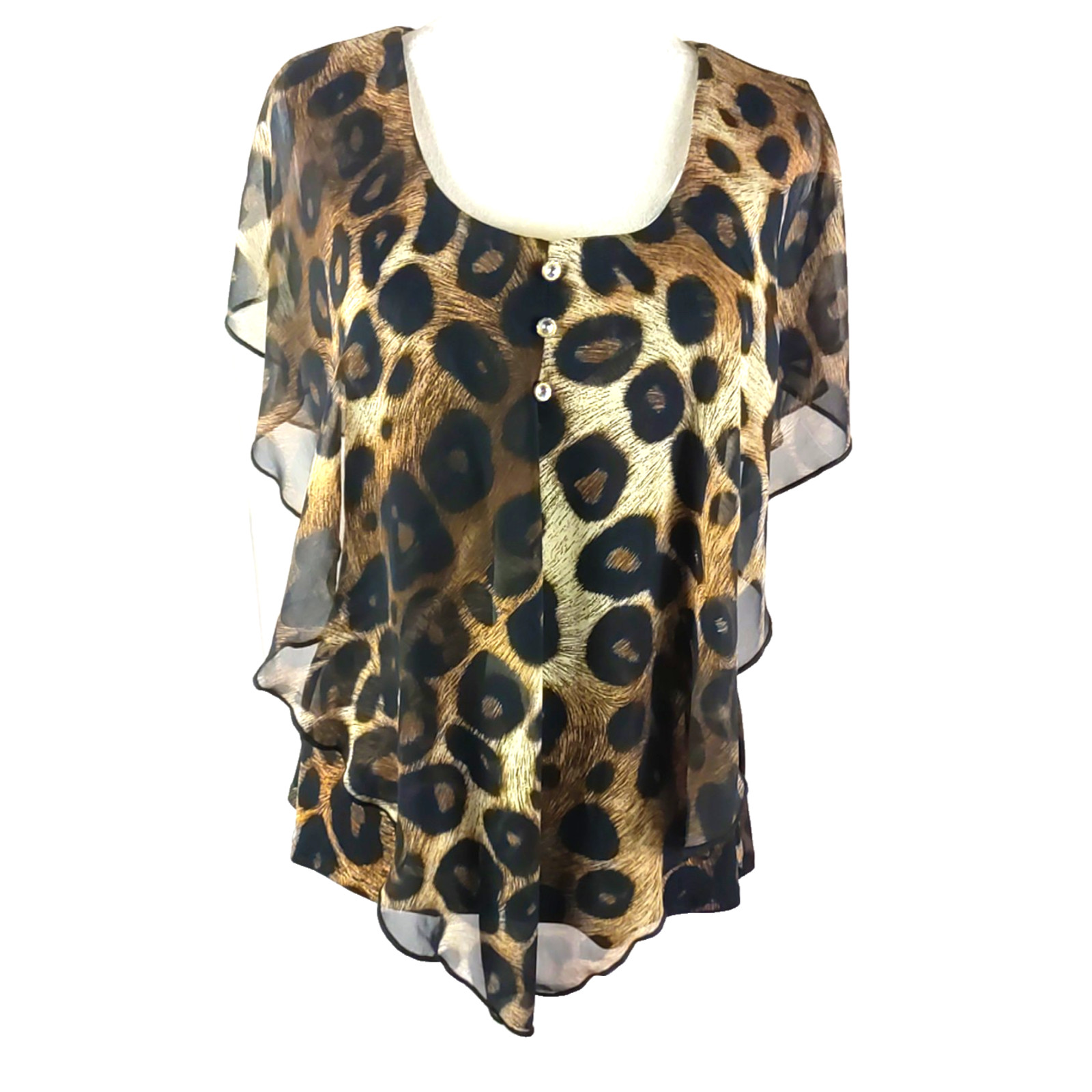 Adele & May Women’s Fancy Shirt Sleeveless Ruffle Leopard Print Size M