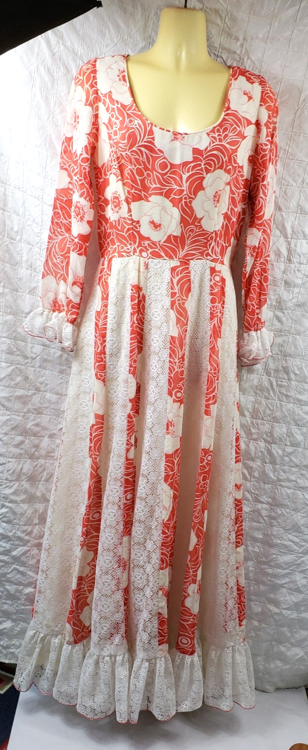 VTG HOLLY-MODE of CALIFORNIA 1970s Prairie dress CottageCore SMALL (tag sz 10)
