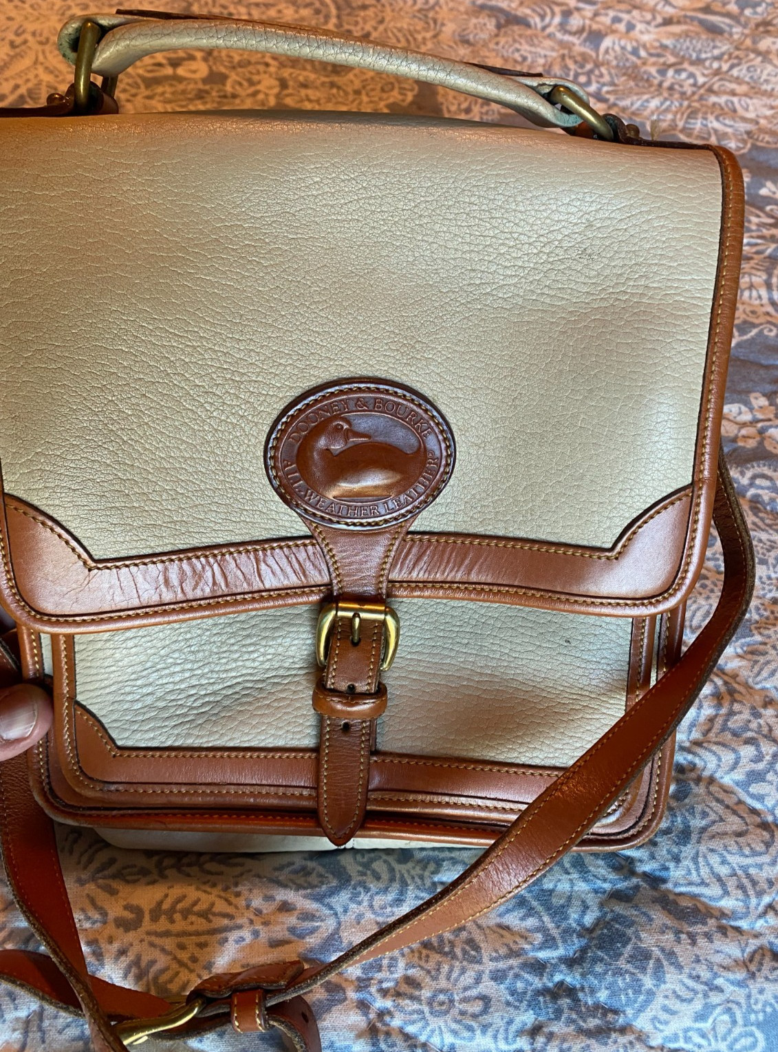 Dooney & Bourke All Weather Leather White Tan Surrey Flap Crossbody Shoulder Bag