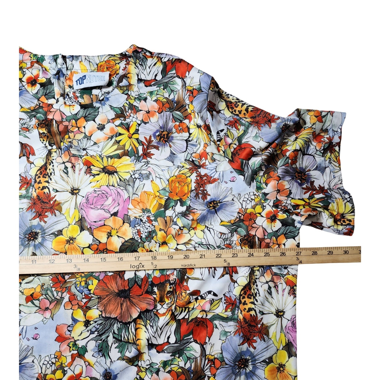 Top Notch Vintage 80s Womens Plus Size 32W Floral Tiger Leopard Blouse Shirt USA