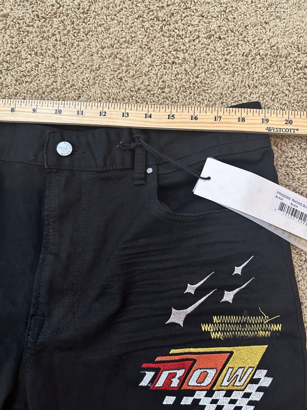 First Row Mens Black Denim Jeans With Patches And Embroidery 38×32 New With Tags