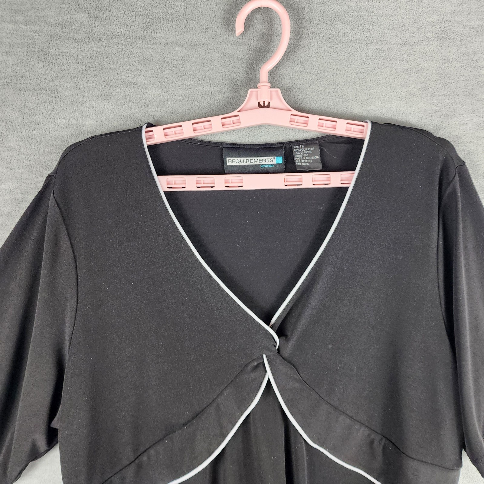 Requirements Blouse Womens 1X Black V Neck Contrast Trim Short Sleeve Top