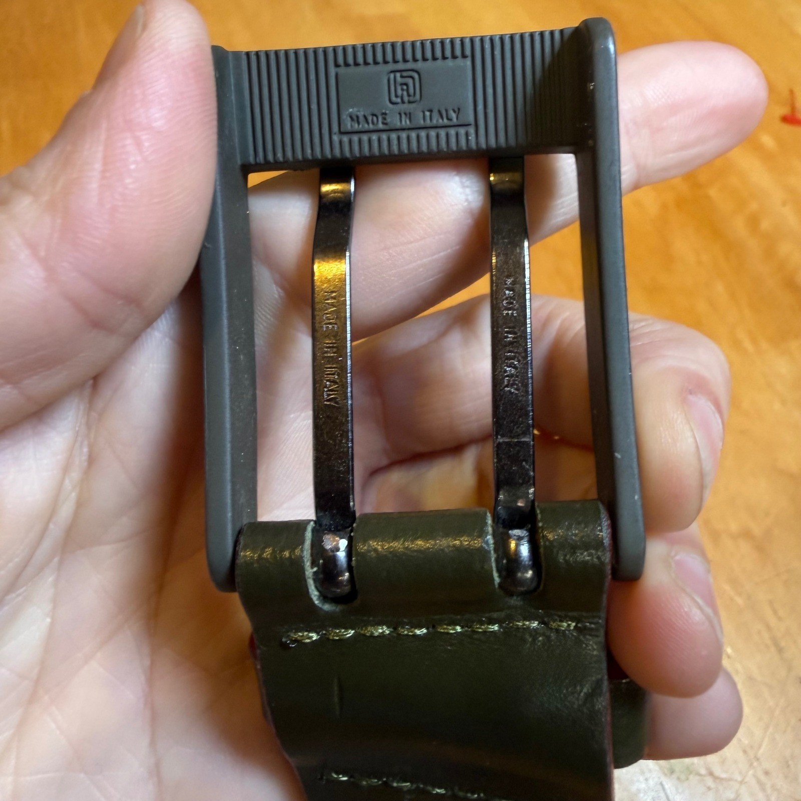 Abaco Paris Forest Green Burgundy Leather Double Prong Belt Made in France 30/75