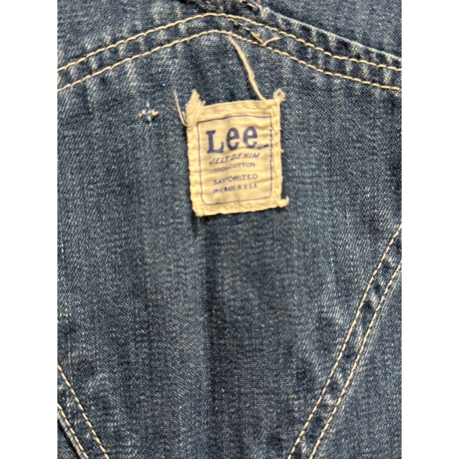 Vintage Lee Jelt Denim Overalls Blue Cotton Workwear Bibs Made in USA 34×26.5