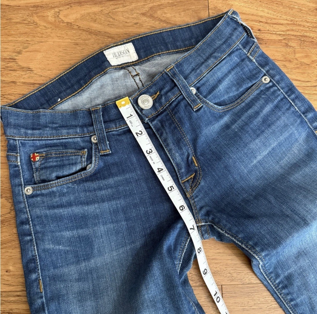 Hudson Harkin Cropped Skinny Jeans Medium Wash Blue Denim Cotton Size 23