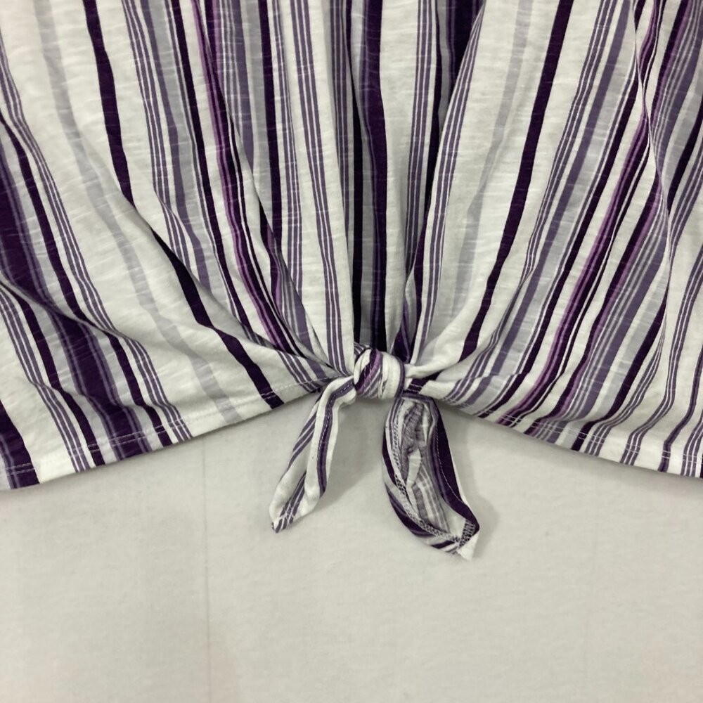 Lane Bryant Top size 26/28 Purple Striped Tie Front Stretch Casual Comfy