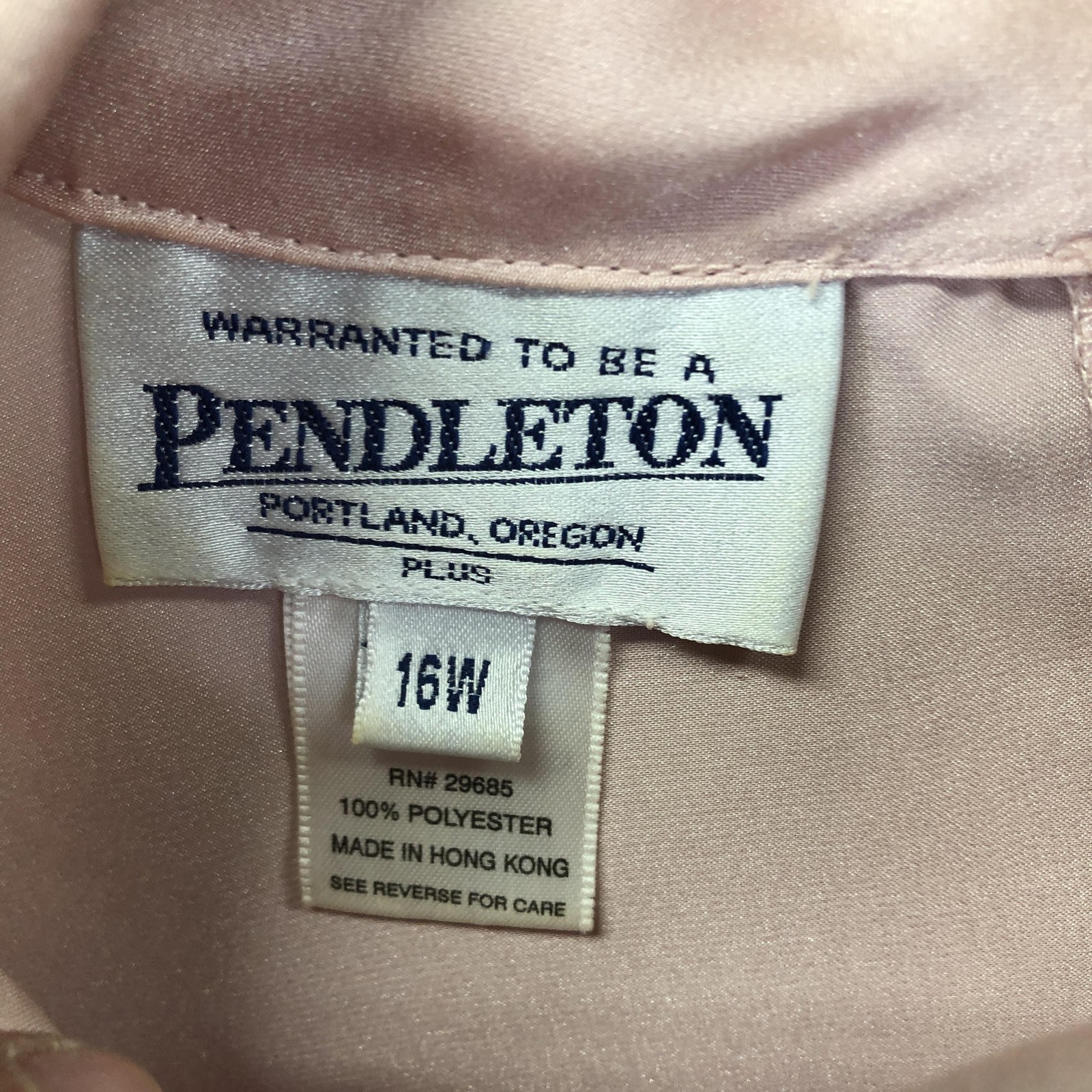 Vintage Pendleton Blouse Womens 16W Pink Satin Dressy Mock Neck Long Sleeve Top