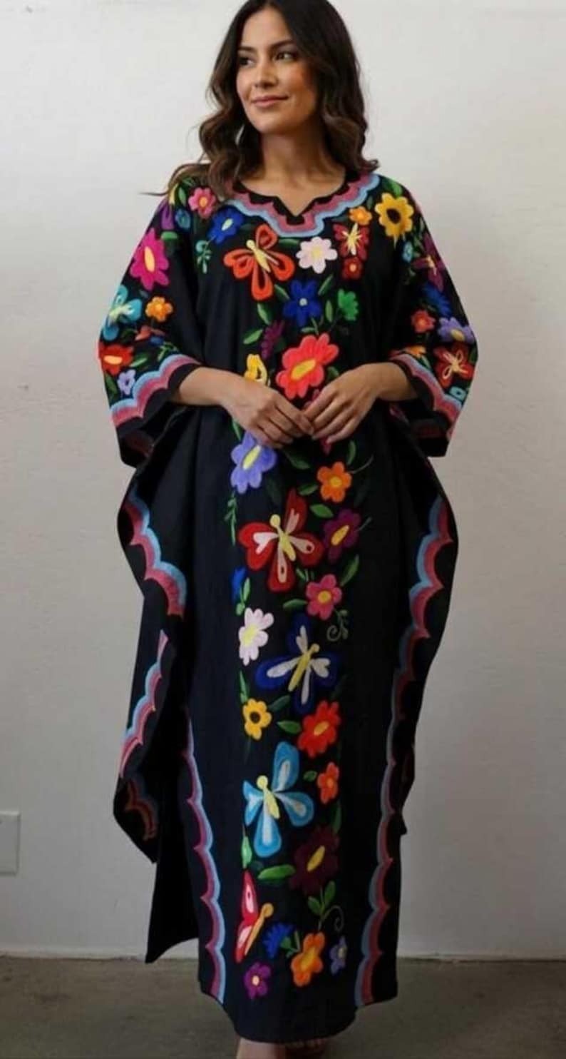 Embroidered Mexican Maxi Dress | Butterfly Sleeves, Latina Style, Maternity Frie