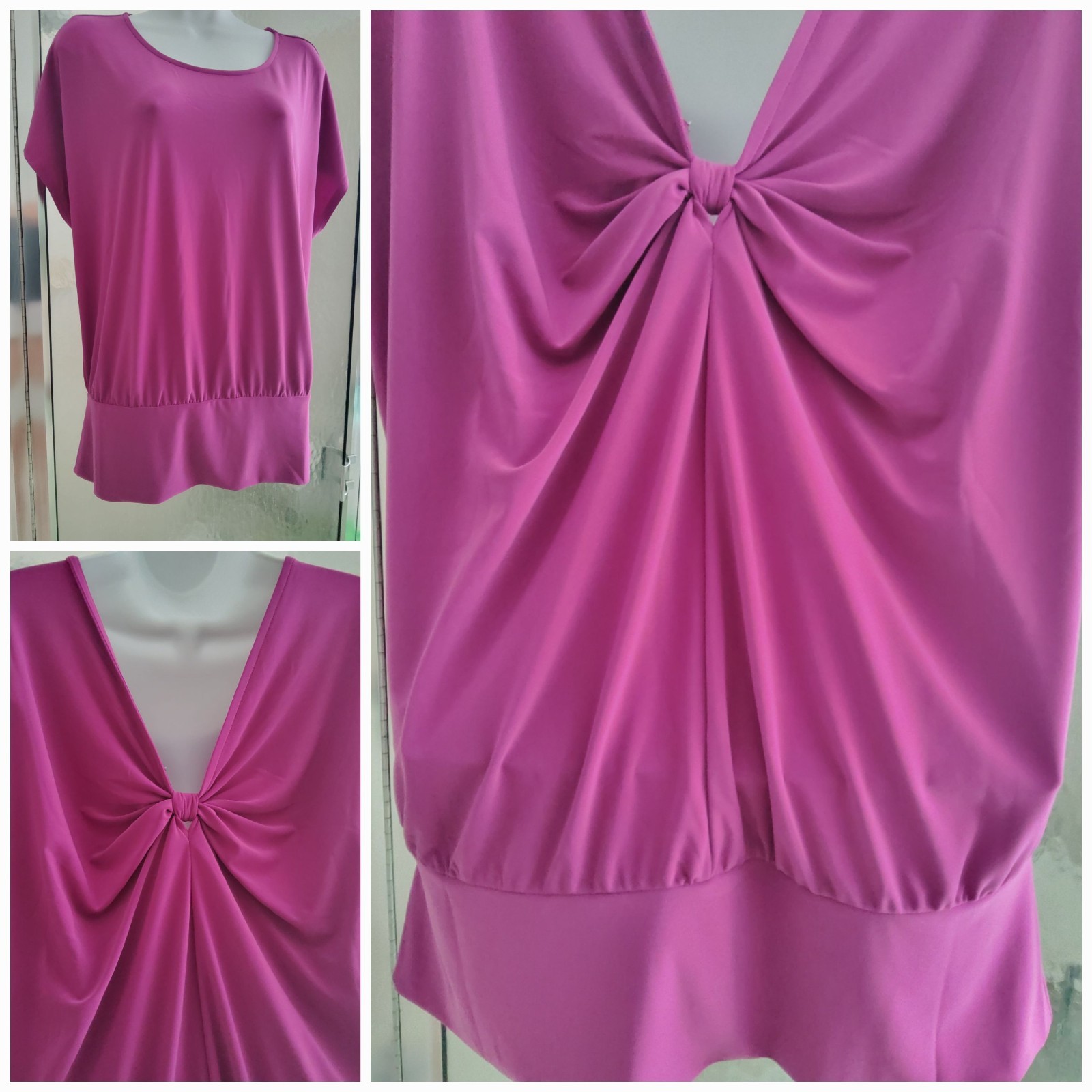 WHITE HOUSE BLACK MARKET *PARTY TIME* BANDED HEM TOP-LARGE-PINK-KNOT BACK-**NEW*