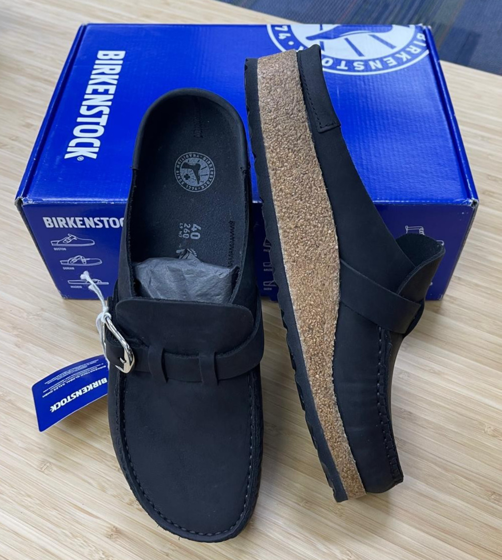 Birkenstock Unisex Buckley Black Oiled Leather Clog, Size EU40/ US W9-M7, NARROW