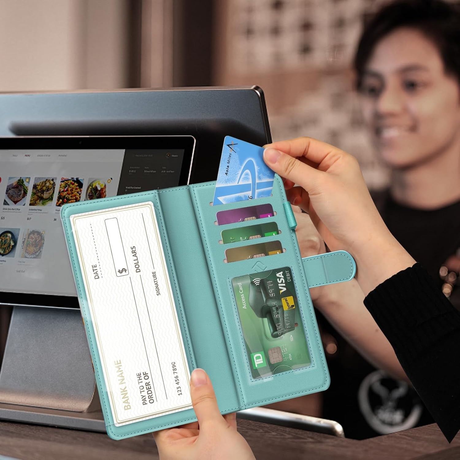 Checkbook Cover RFID Blocking Standard Register Duplicate Checks with Pen Holder