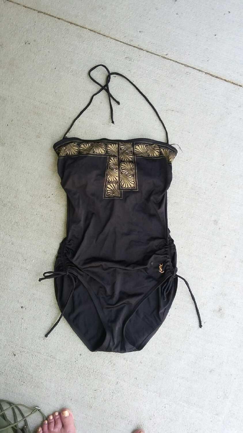 Yves Saint Laurent GOLD SEA SHELL & BLACK 1 PIECE BATHING SUIT