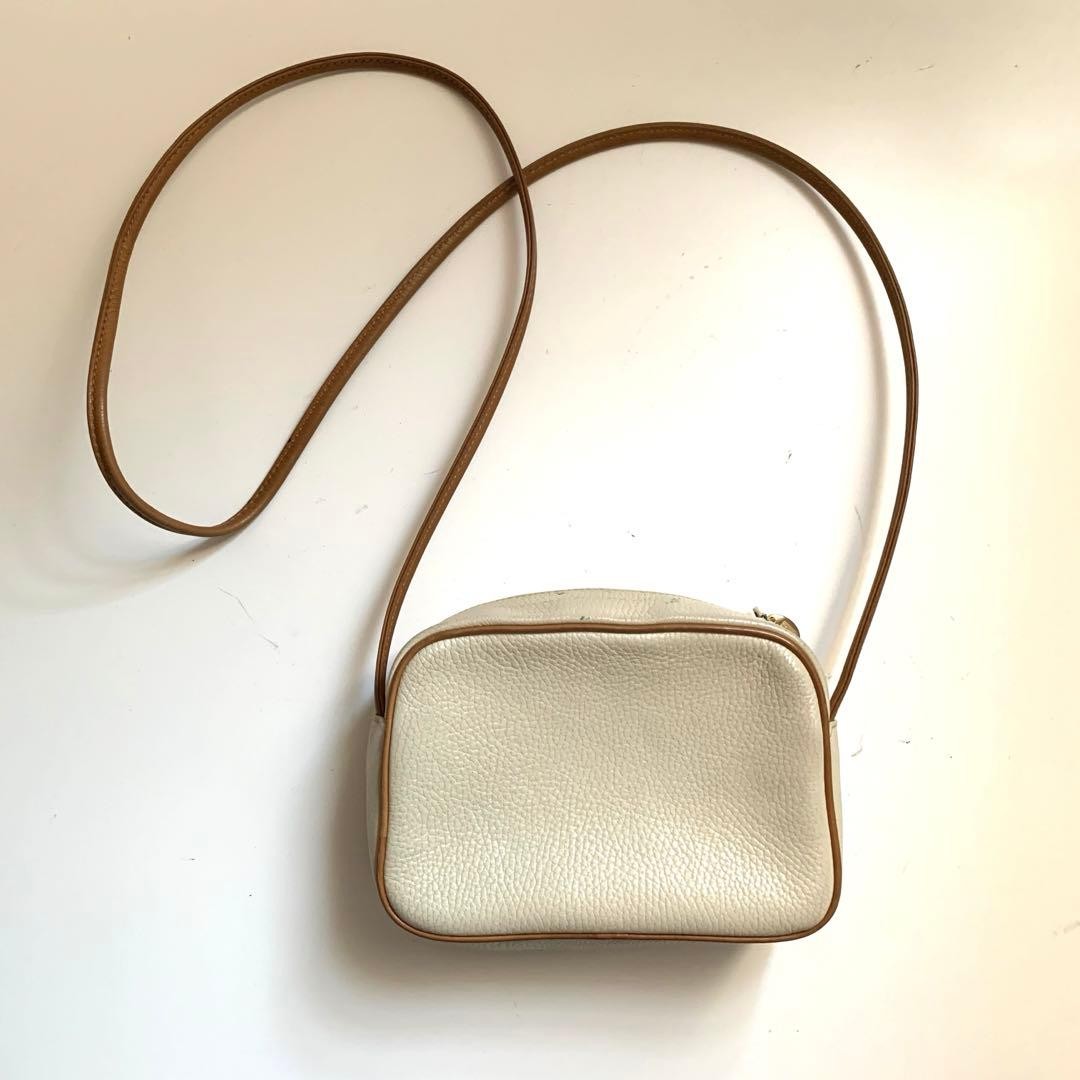 CELINE Vintage Triomphe Leather Shoulder Bag Beige Italy 19cm/7.48in Rare Used