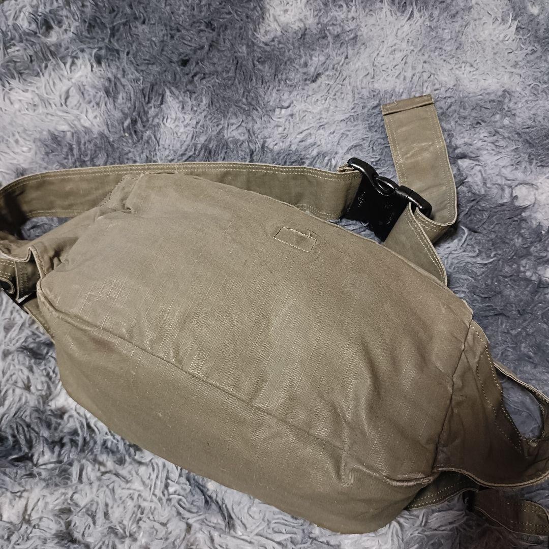 Authentic PORTER Military Body Bag 34x17x13cm Khaki Grunge 2Way with Wear