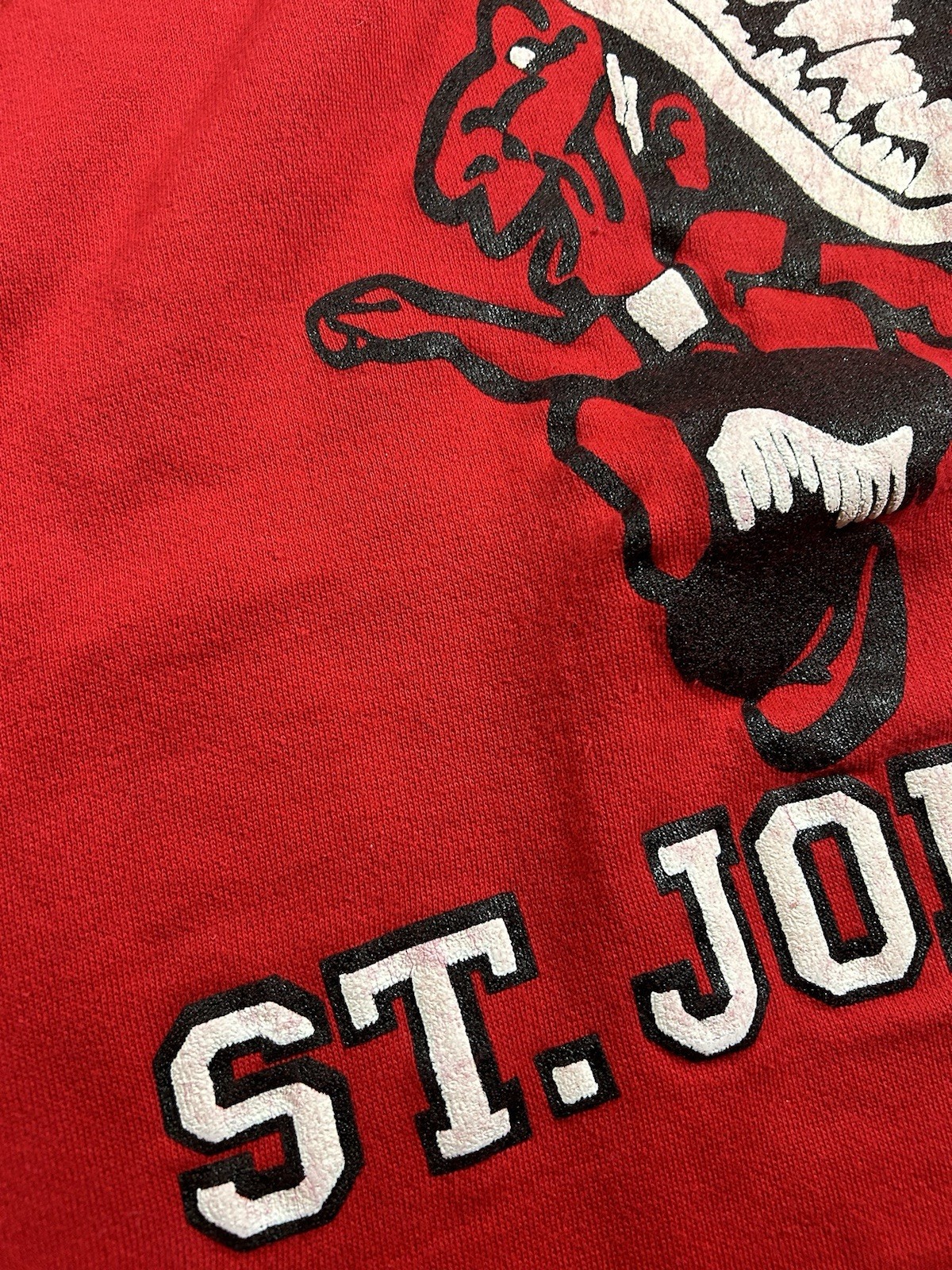 Vintage St John’s Red Storm Banned Logo Red Crewneck Sweatshirt 22.75×26.75 Rare