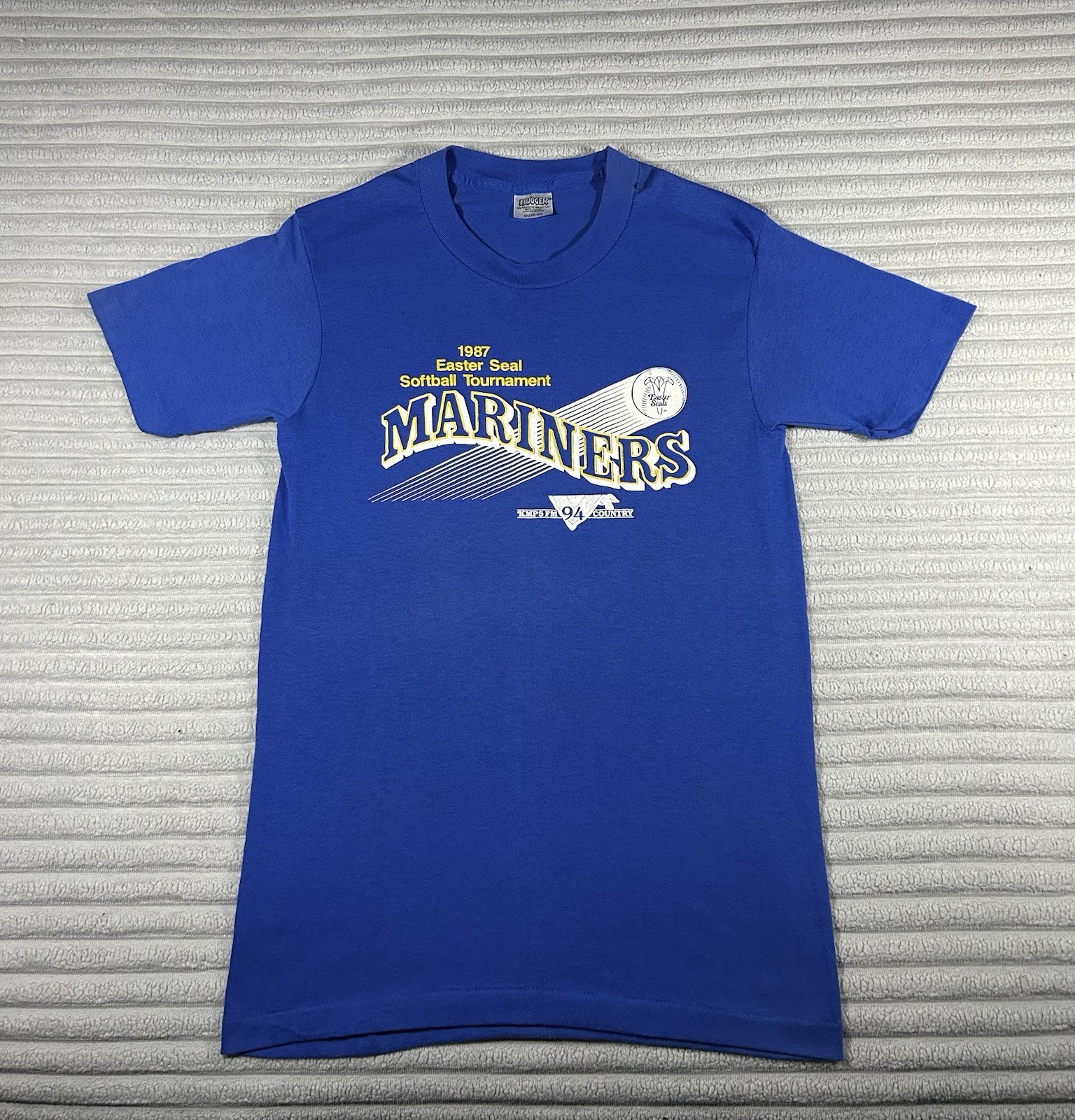 1987 Seattle Mariners T Shirt M Hugger Single Stitch KMPS Easter Seals USA Made