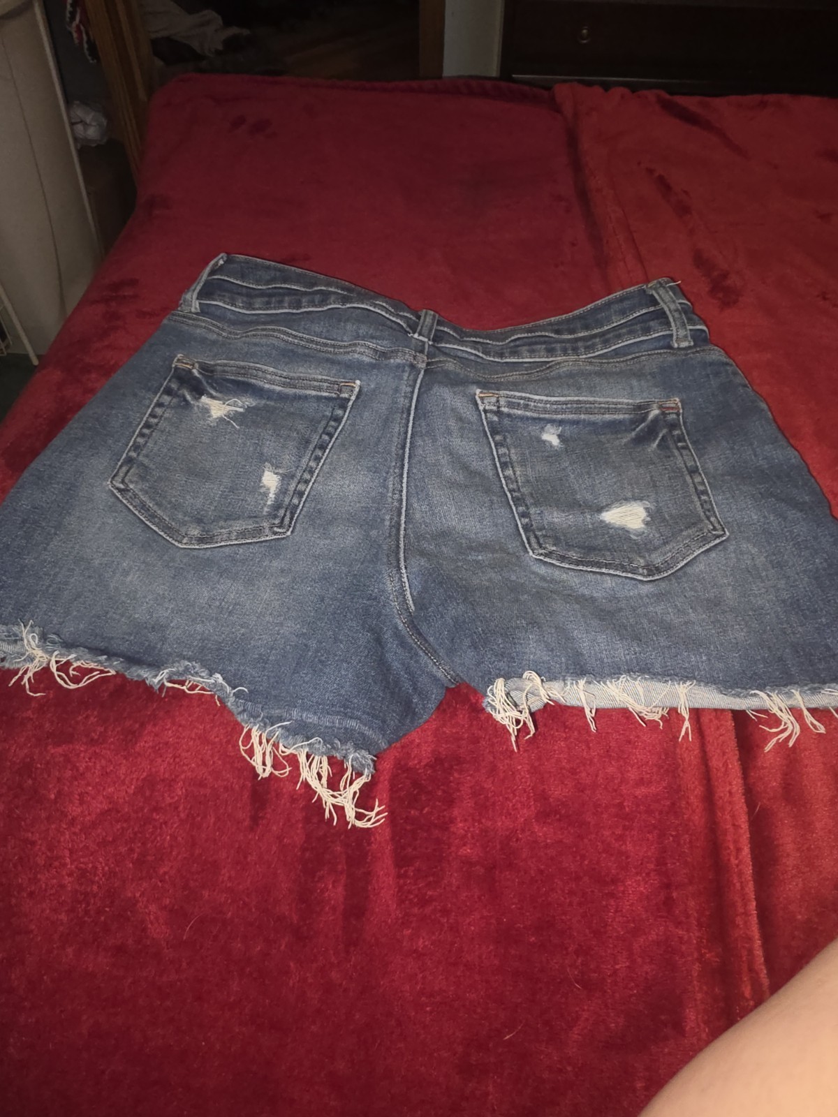 edgely Women’s Blue Denim High Rise Cut Off Shorts Stretch Pockets Size 12