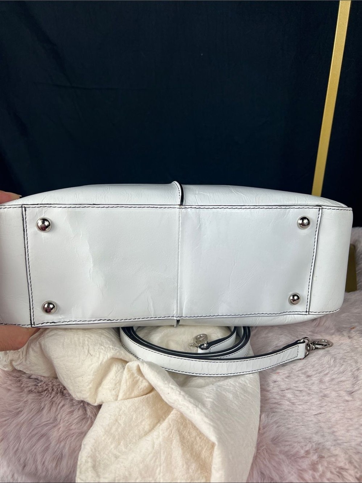 HOBO Render Leather Shoulder Bag Optic White + Crossbody Strap & Dust Bag