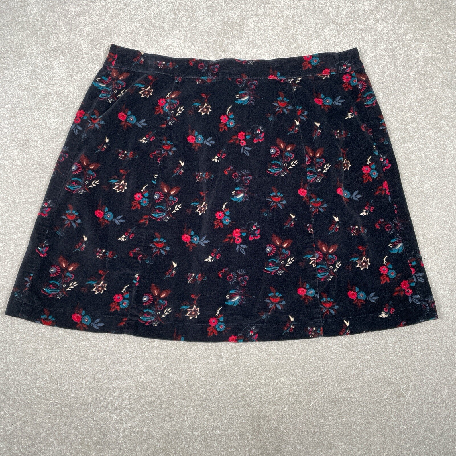 Hollister Mini Skirt Navy Blue Multicolor Floral Velour Button Up women’s uk8-10