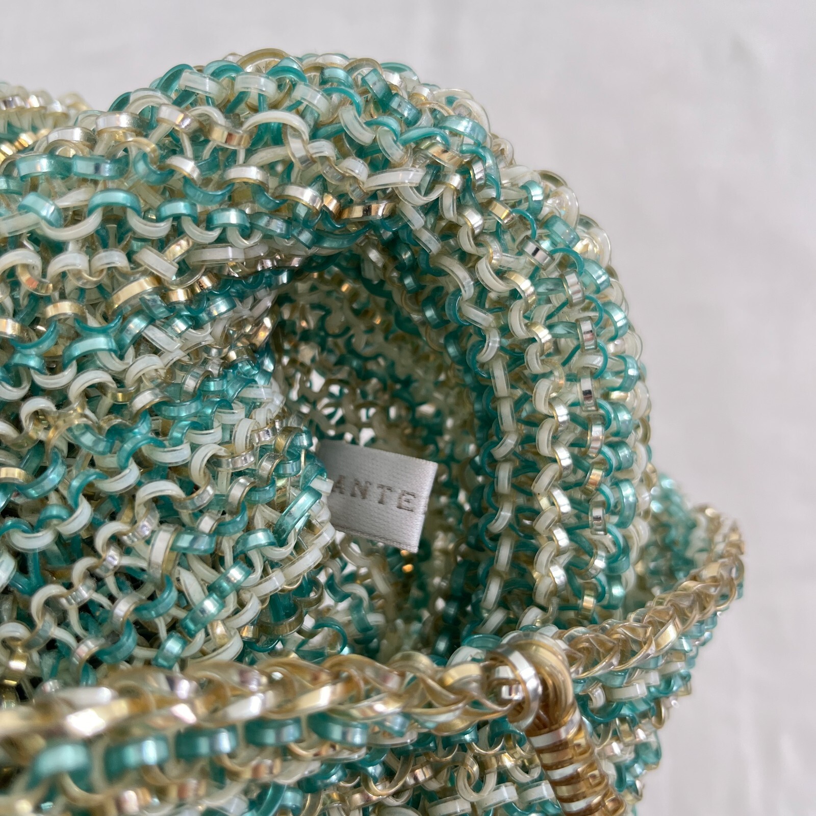 ANTEPRIMA Tote Bag Handbag Blue Gold White Mesh PVC Wire Square