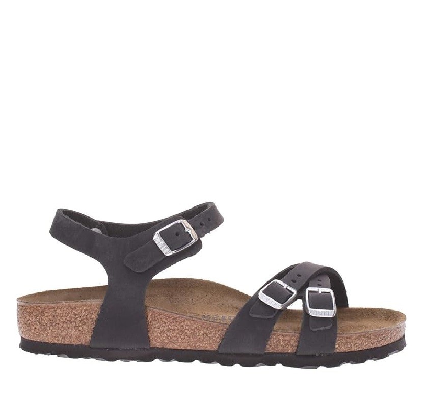 BIRKENSTOCK KUMBA BLACK WAXY LEATHER MEDIUM/NARROW WIDTH CROSSED STRAPS SANDALS