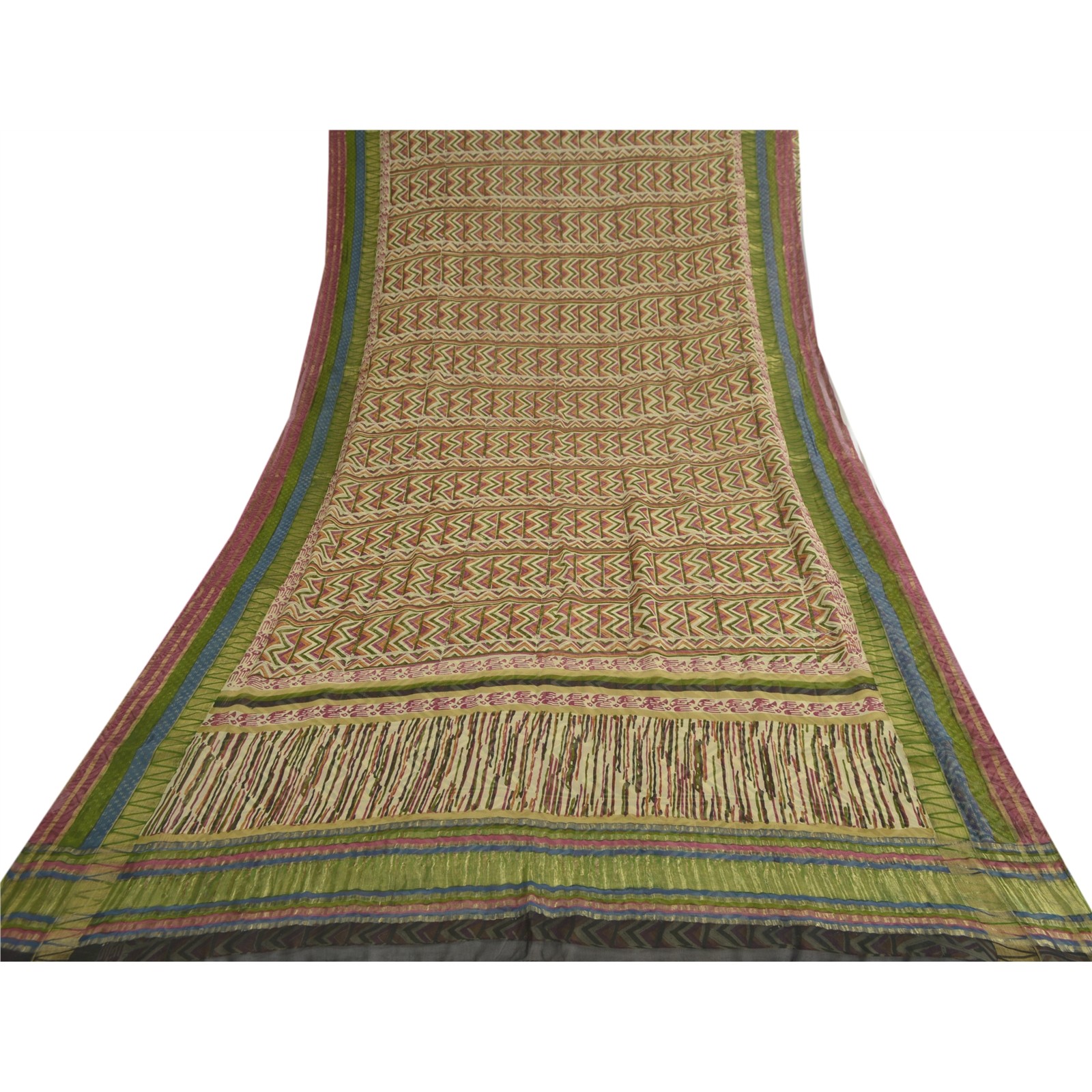 Sanskriti Vintage Indian Sari Pure Georgette Printed Fabric 5Yd Craft Sarees