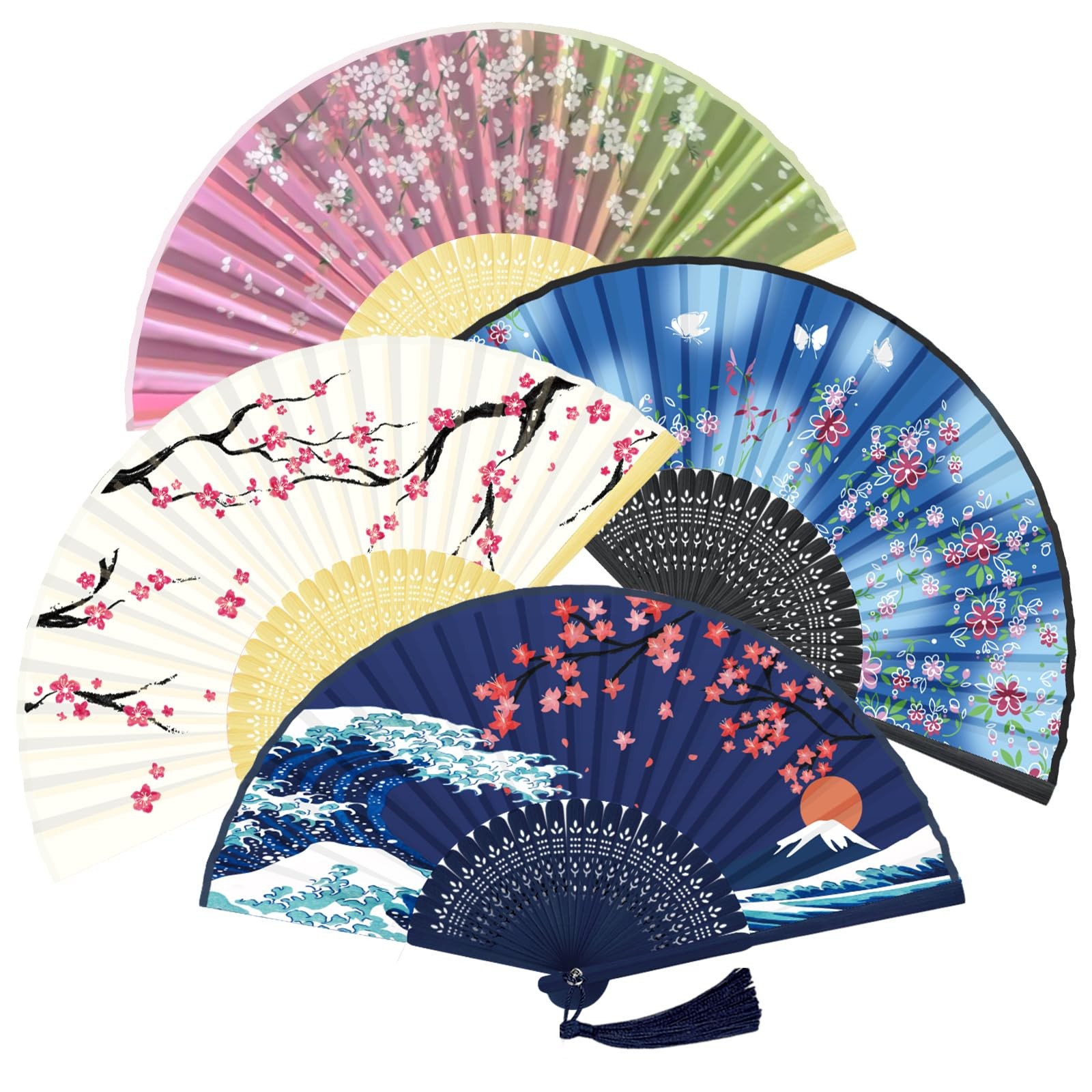 WEARXI Hand Held Fan, 4 PCS Fans for Women Foldable, 8.3″ 21cm, Type 3