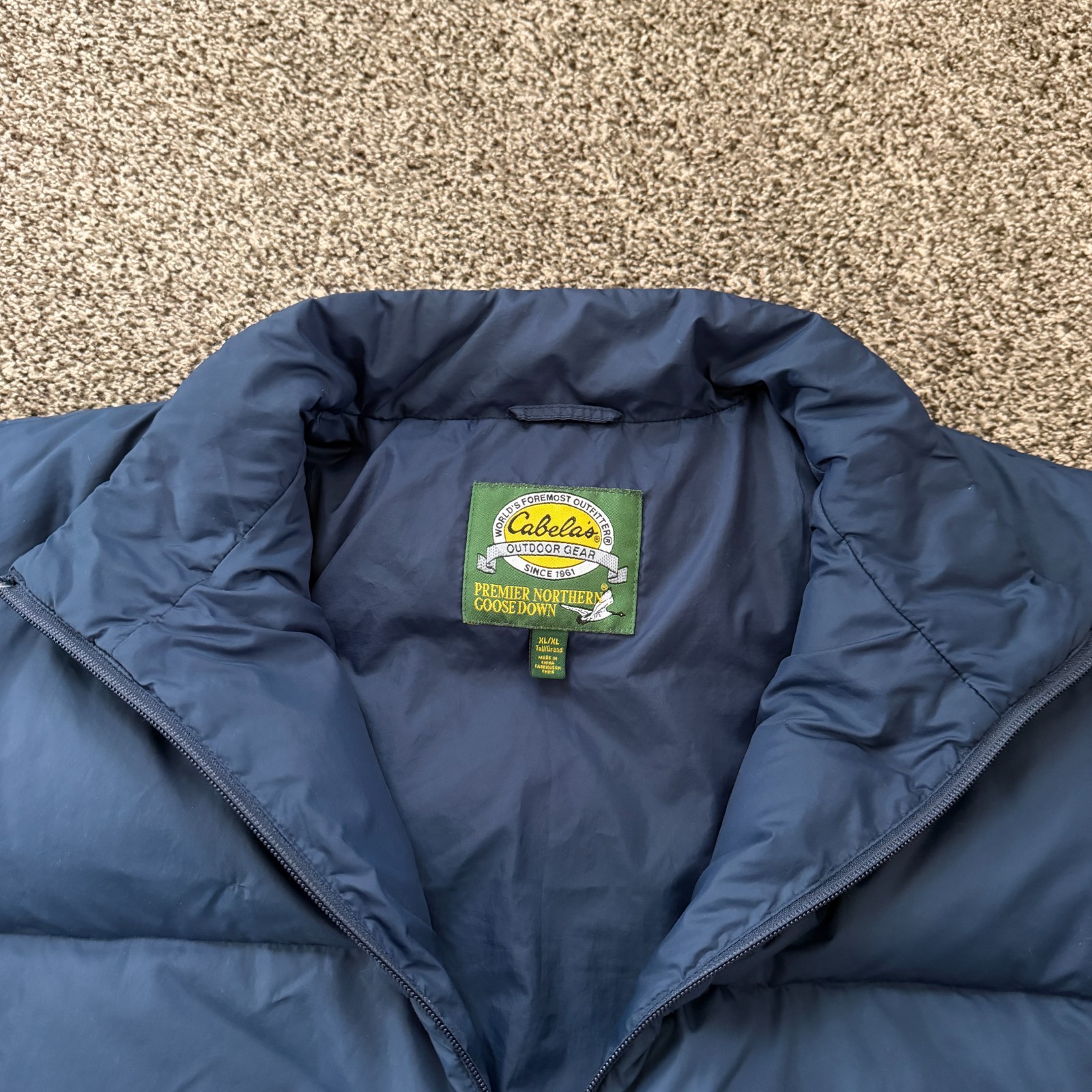 Cabelas Premier Northern Goose Down Puffer Jacket Men’s XL Blue Quilted