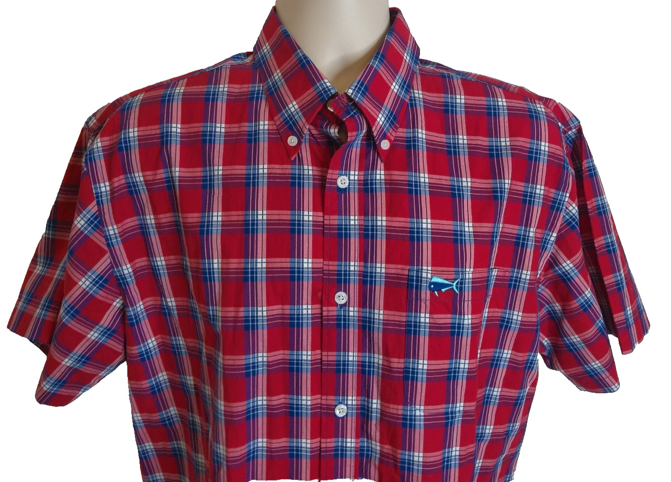 Southern Lure Red Navy Plaid Button Up Men’s Button Up Shirt size Large