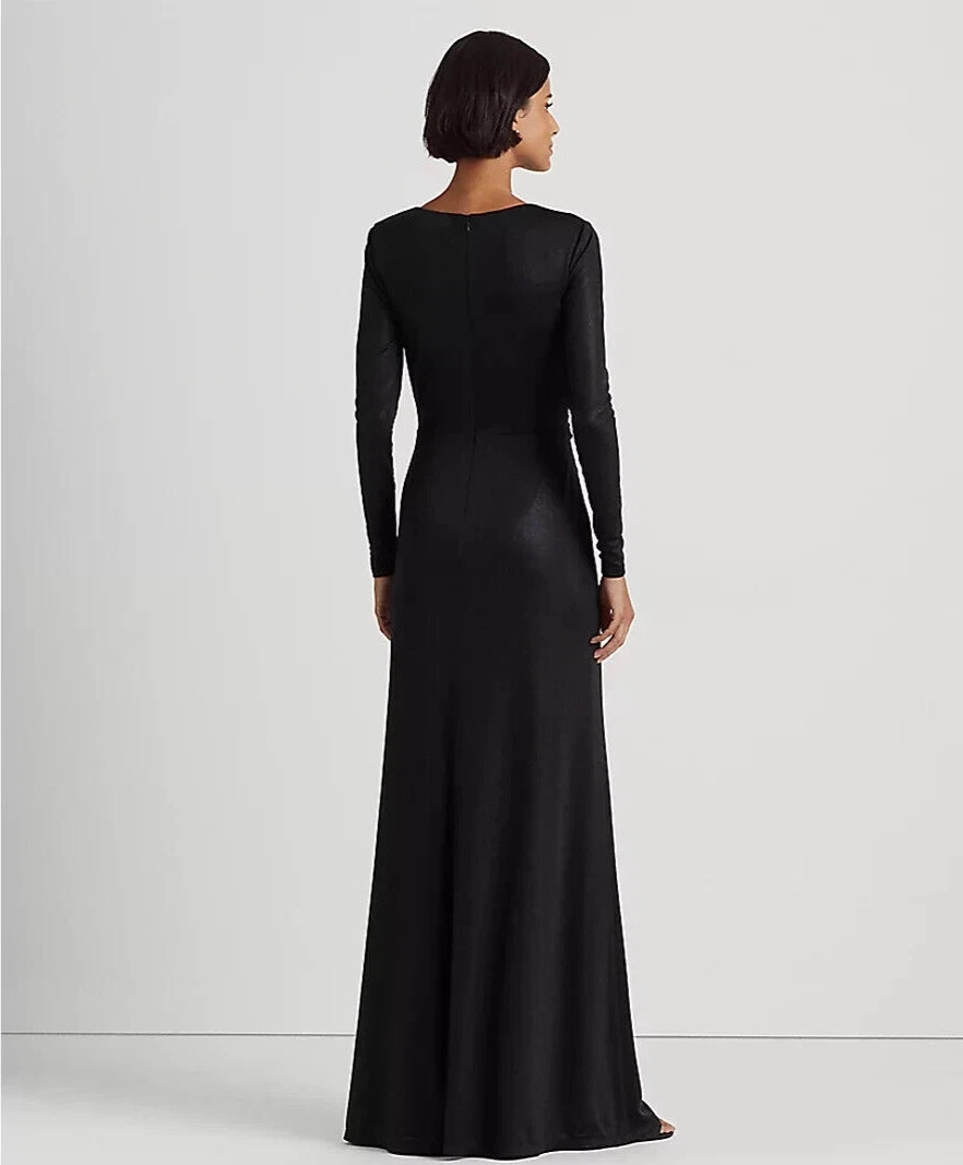 NWT $285 Lauren Ralph Lauren Twist-Front Long Sleeves Foil-Print Jersey Gown 6