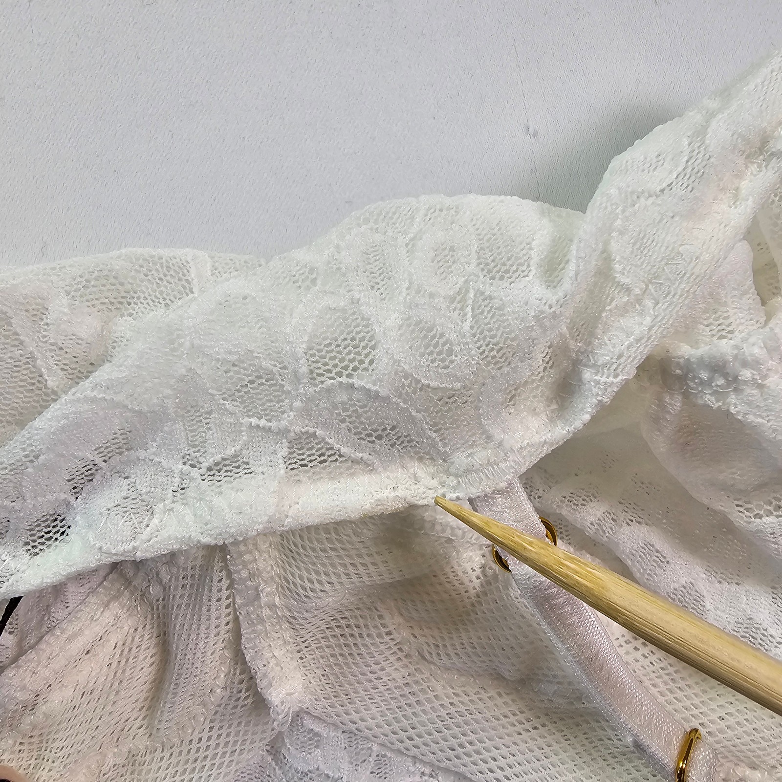 Victoria’s Secret Slip Dress Medium White Lace Sheer Mesh Chemise STAIN