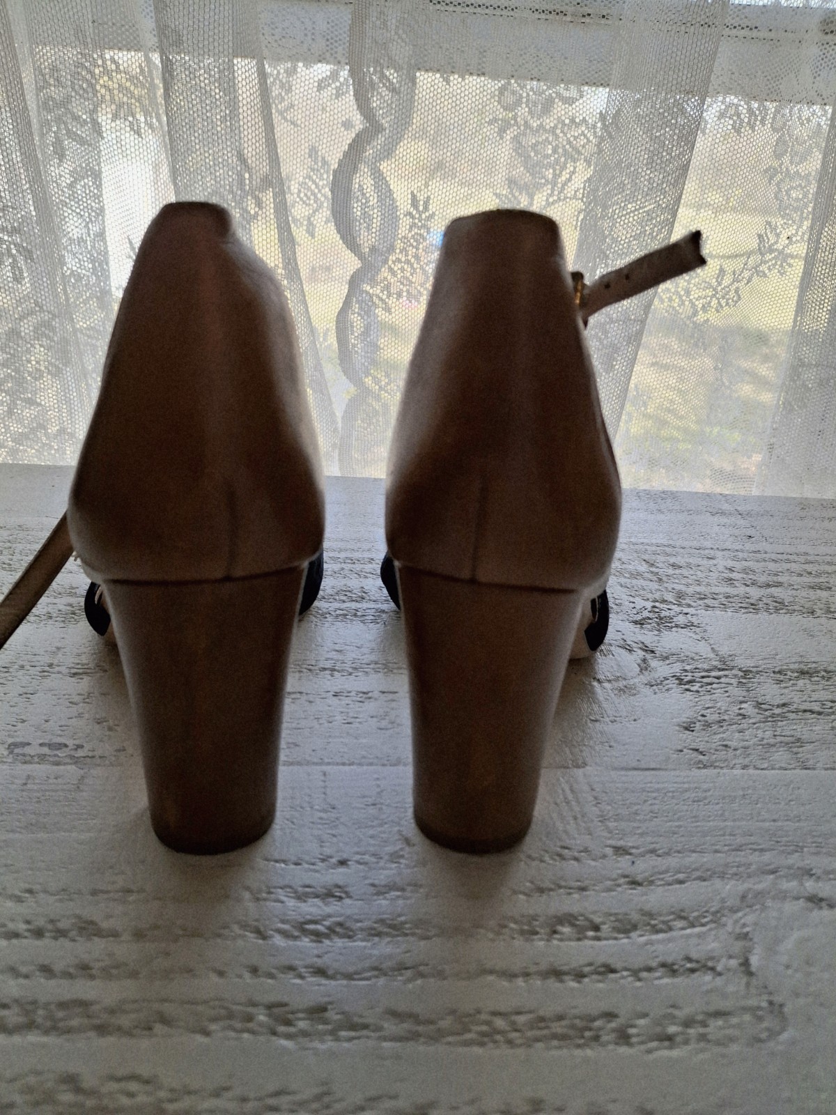 Antonio Melani Block Heel Pointed Toe Ankle Strap Buckle Pumps Black Beige White