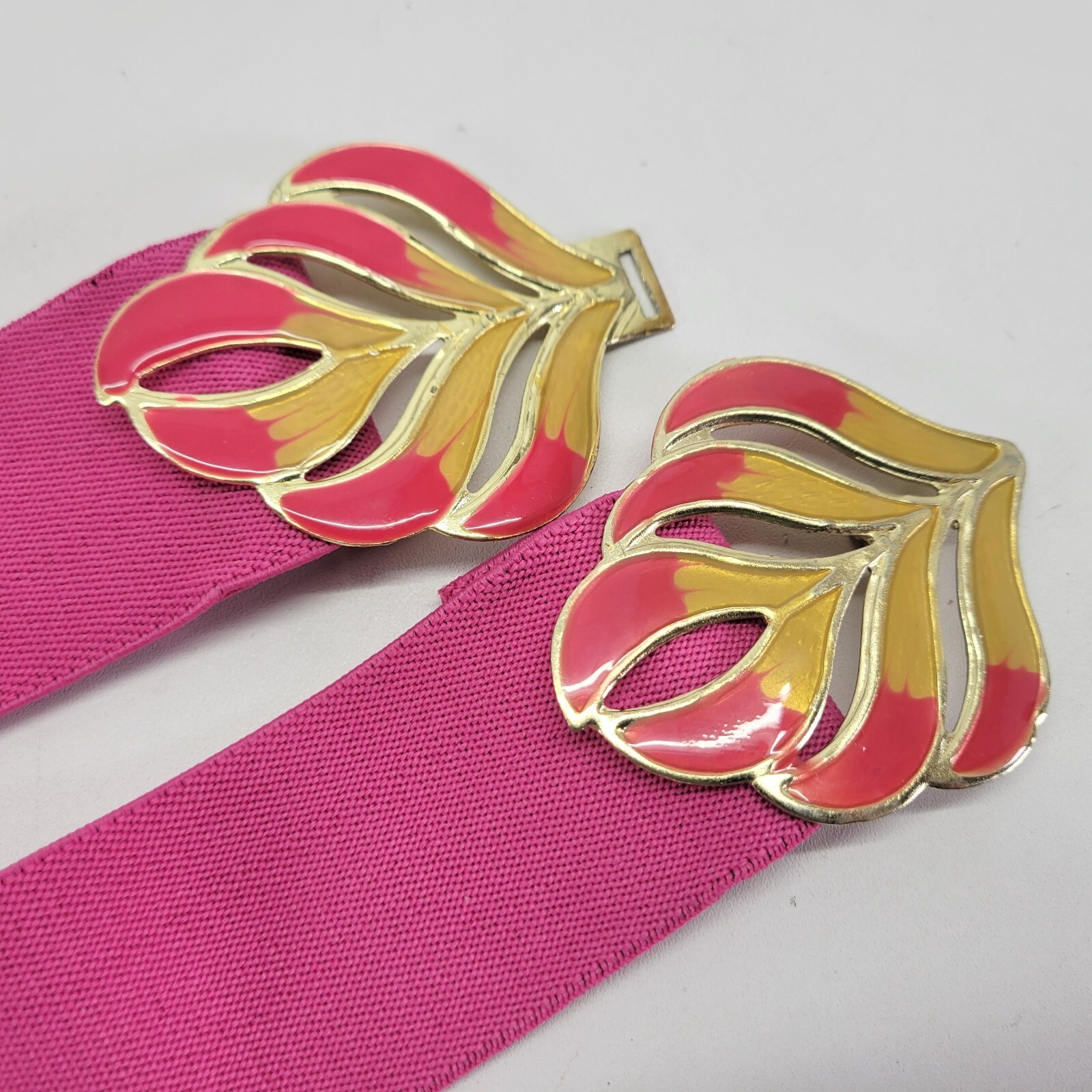 Stretch Belt 30 32 34 Leaf Buckle Waist Wide Pink Vtg 1980s