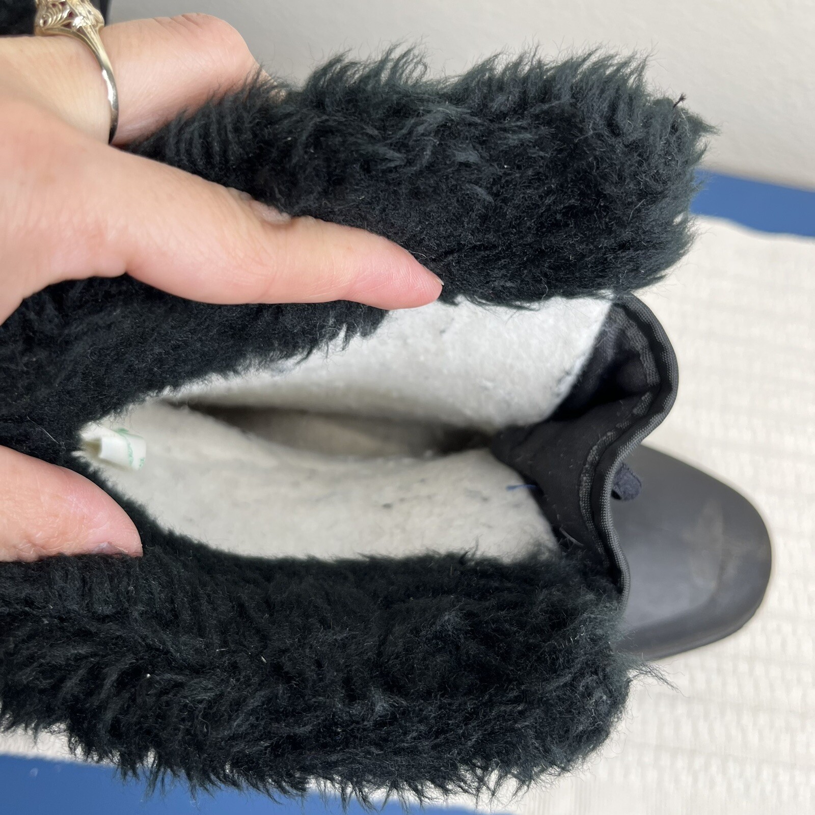 Sorel Kaufman Black Nylon Rubber Snow Duck Boots Faux Fur Lined Women Size 7