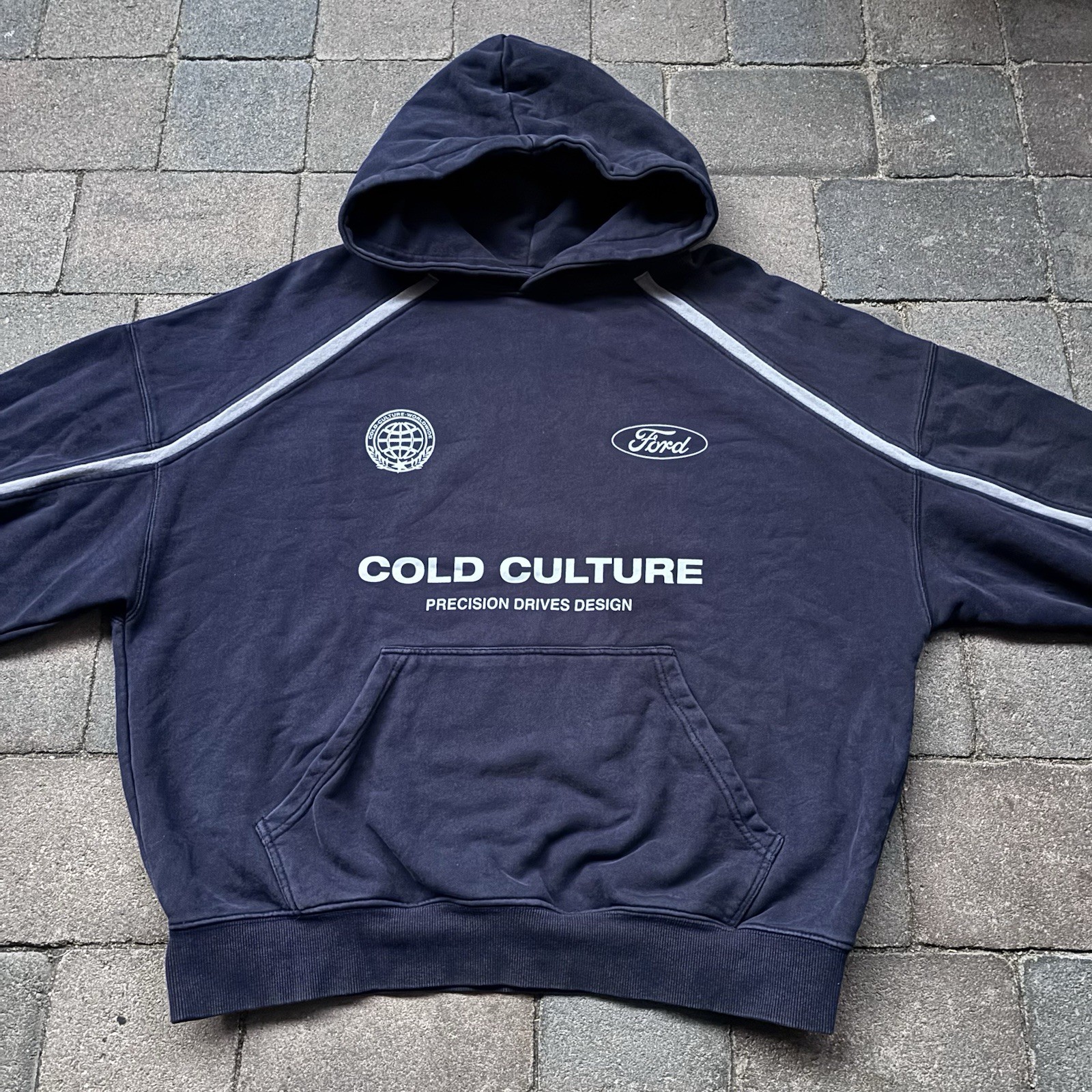 Cold Culture Worldwide Ford Hoodie Men’s Medium Oversized Racing Blue Sweatshirt