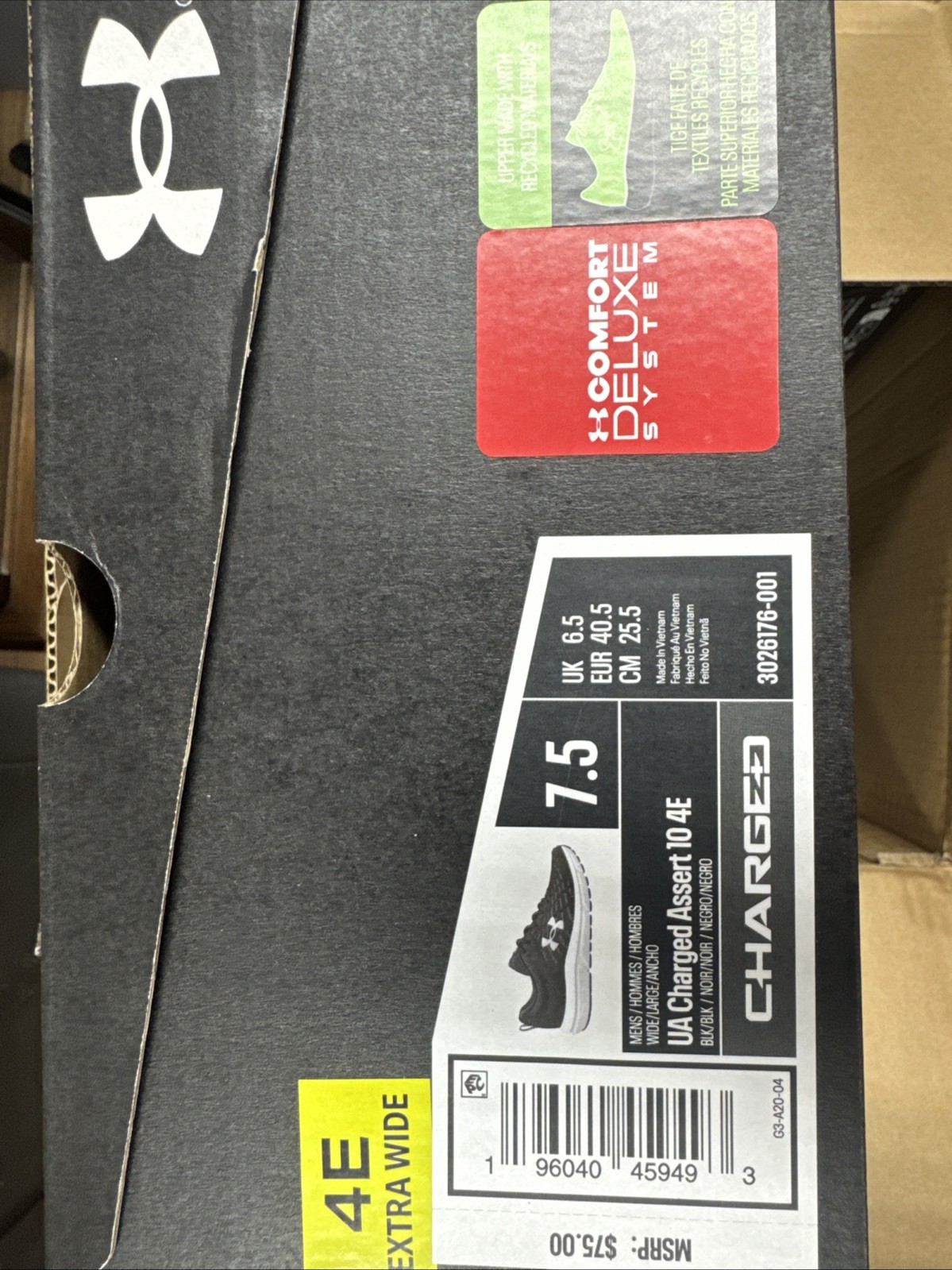 Under Armour Men’s UA Charged Assert Wide (4E) Running Shoes Black White 7.5