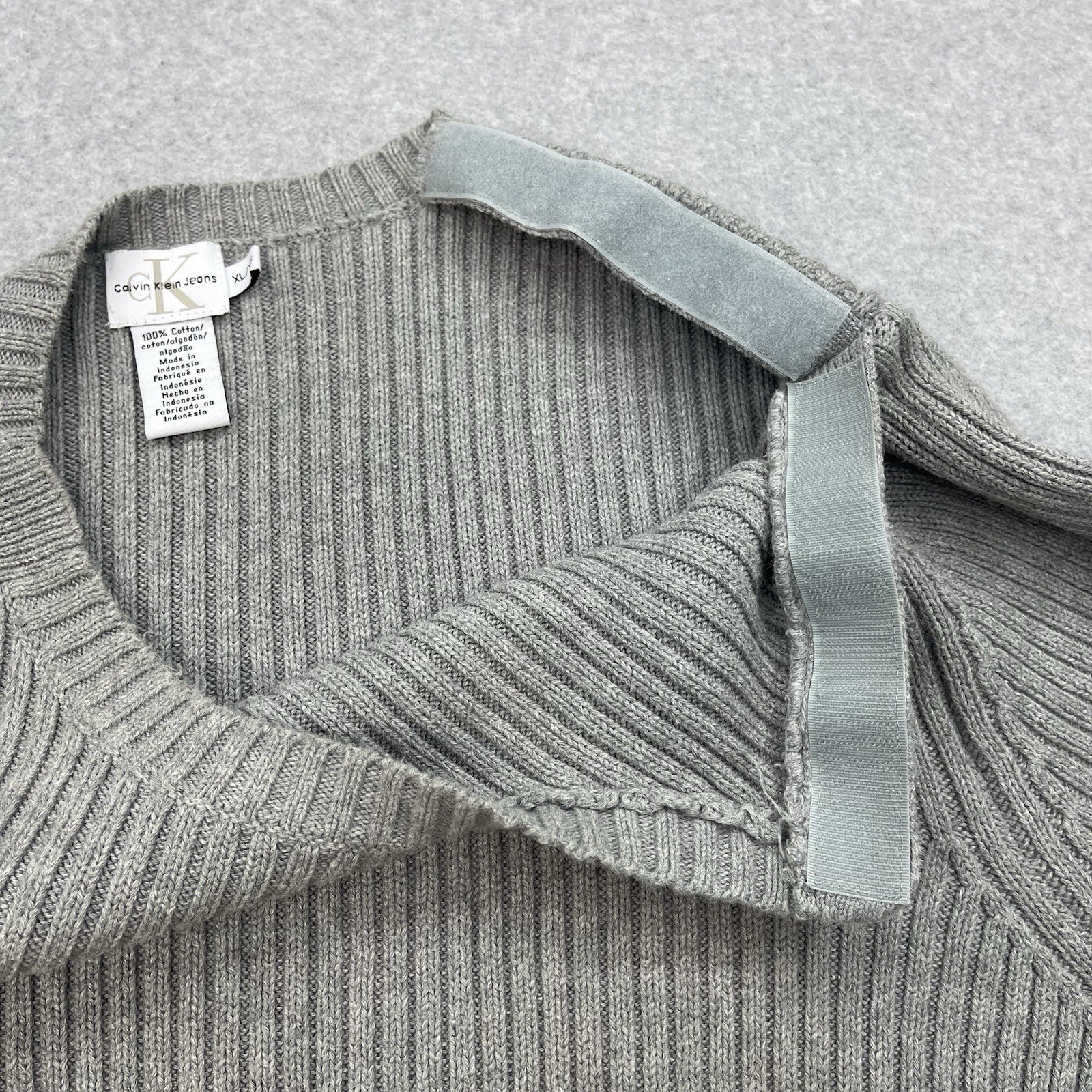 Calvin Klein Jeans Sweater Mens XL Grey Chunky Knit Classic Preppy Retro Cotton