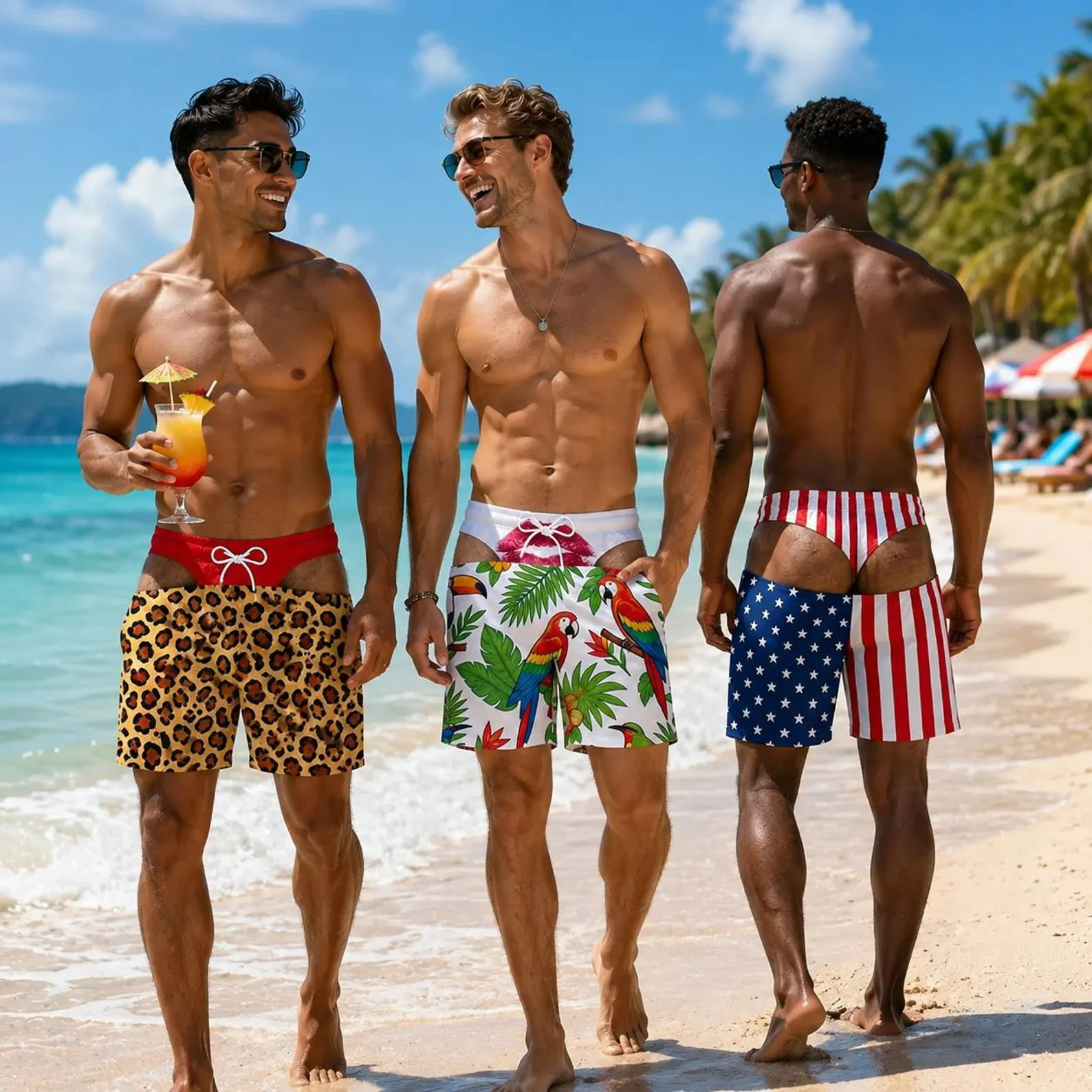 Funny Men’s Swim Trunks, Custom Fake Underwear Beach Shorts, Wide Load Birthday