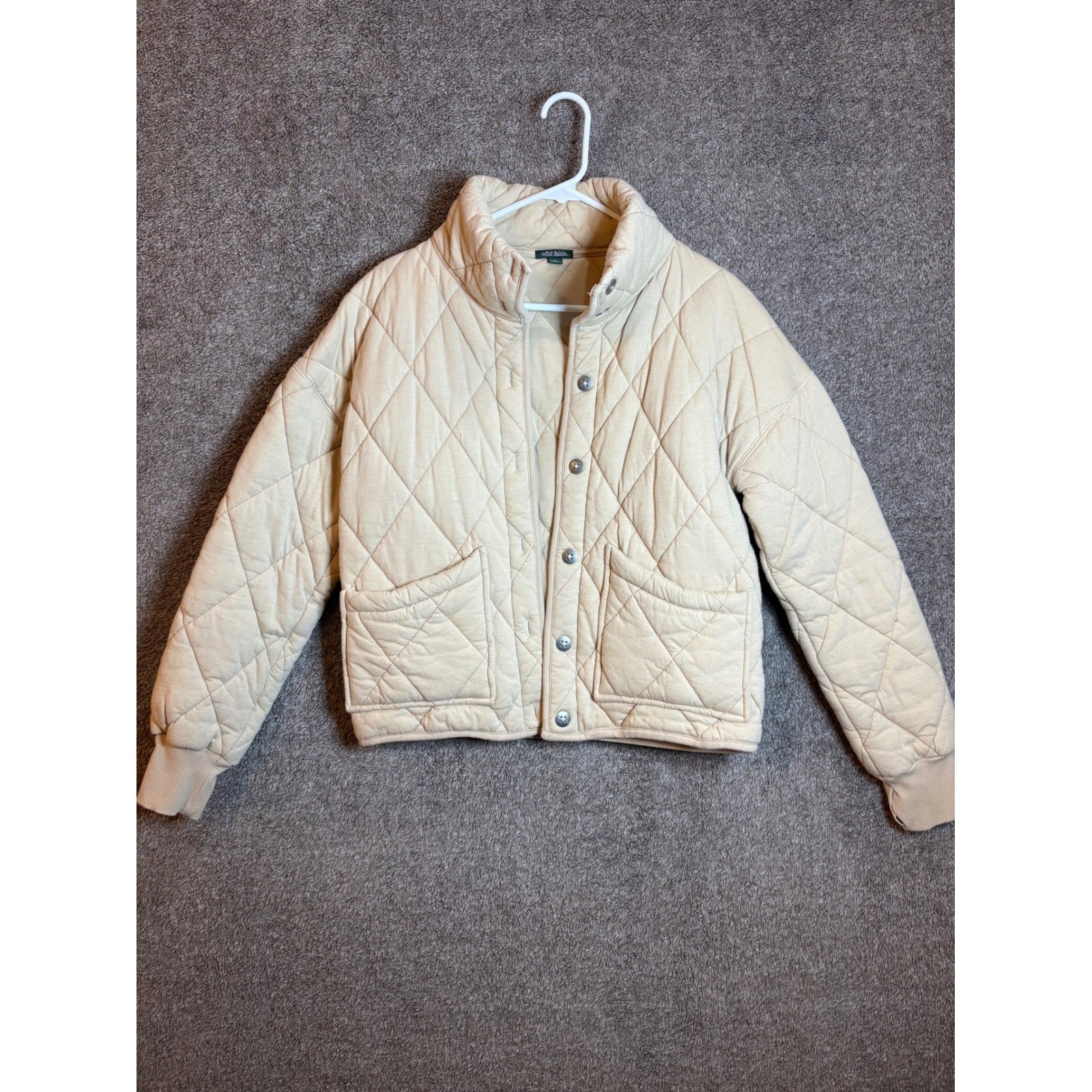 Wild Fable Quilted Button Front Jacket Cream Collared Casual Size S
