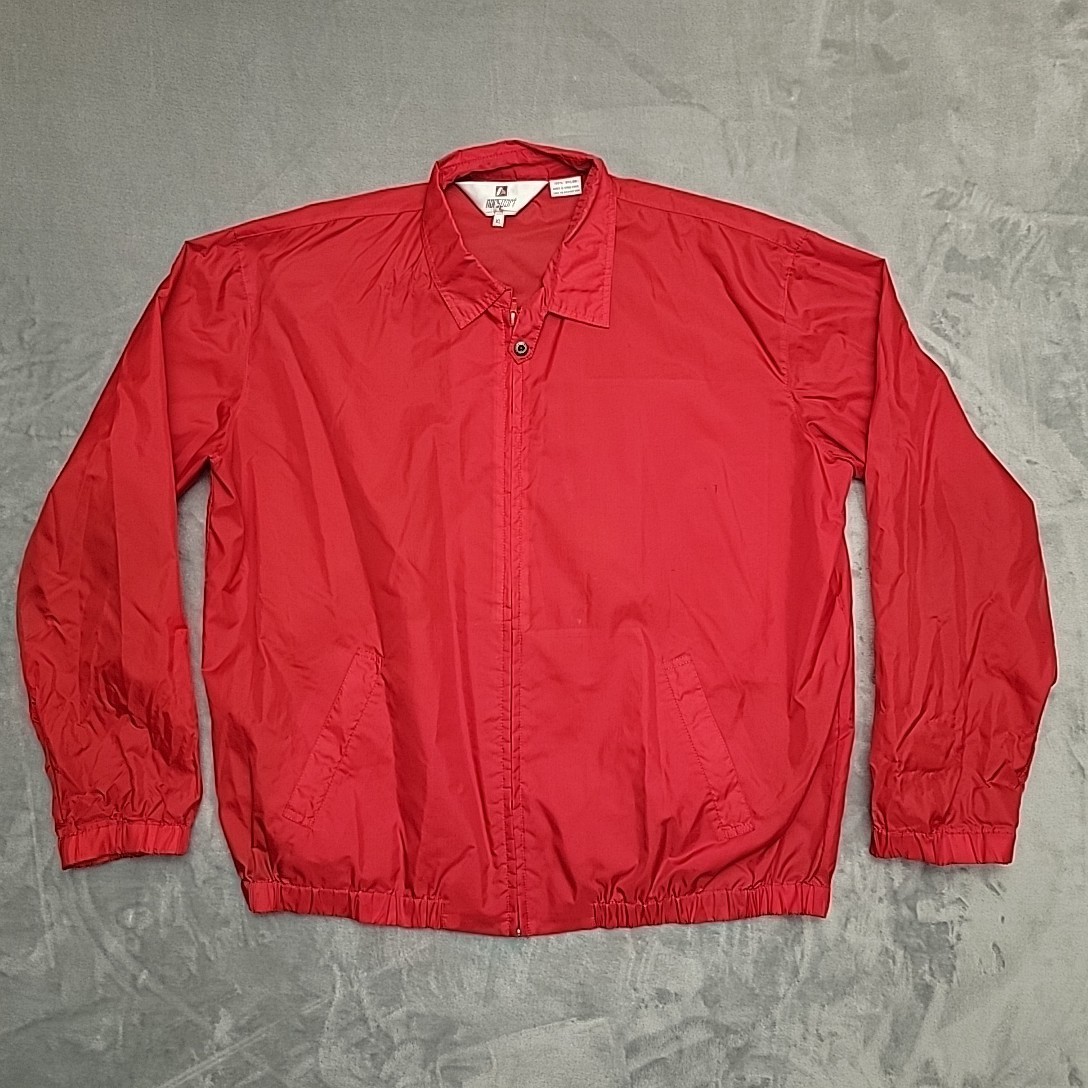VTG Norsport Jacket Men Extra Large Red Nylon Full Zip Windbreaker Unlined Retro