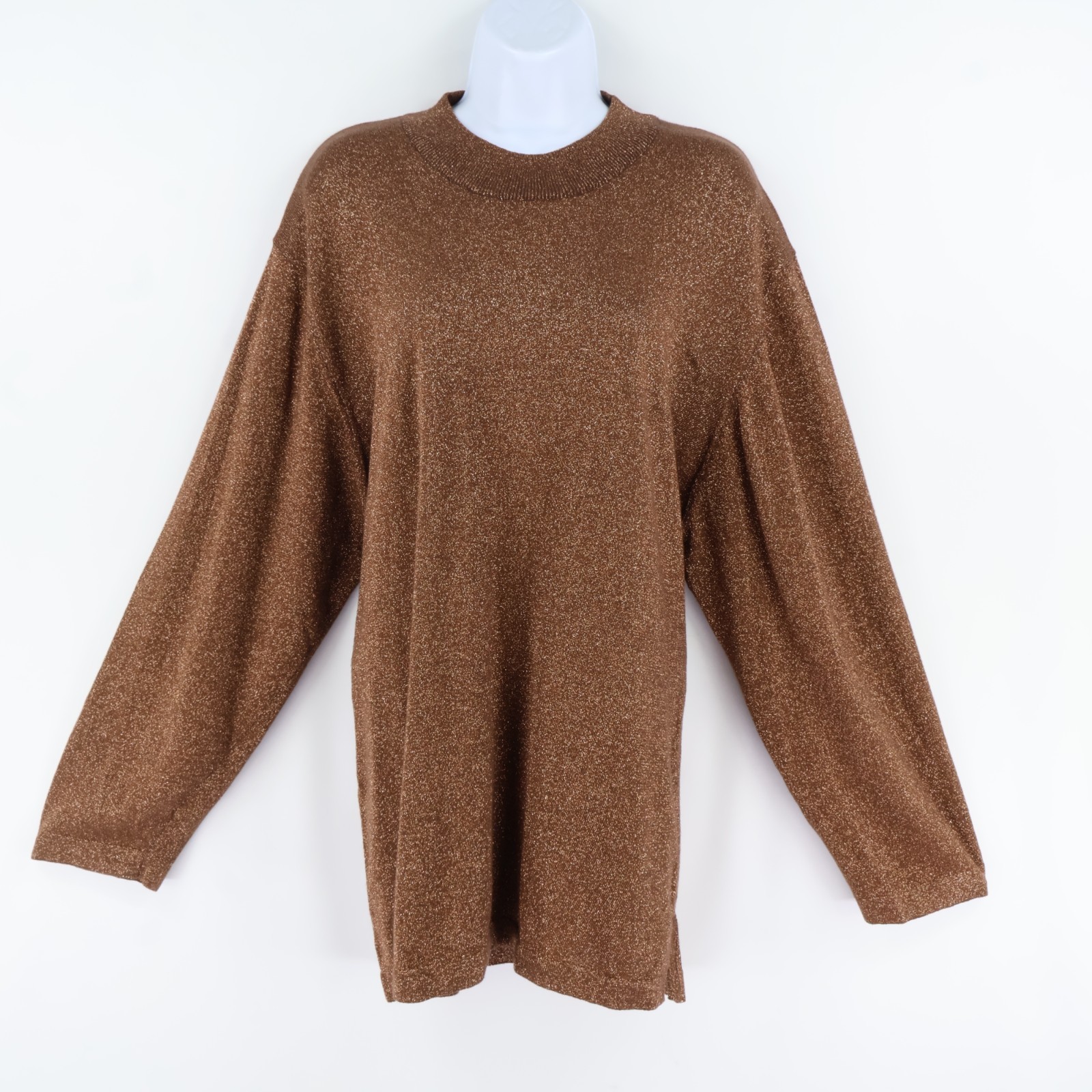 Jon Lawrence Crew Neck Sweater Womens Size 4X Brown Acrylic Blend Sparkly