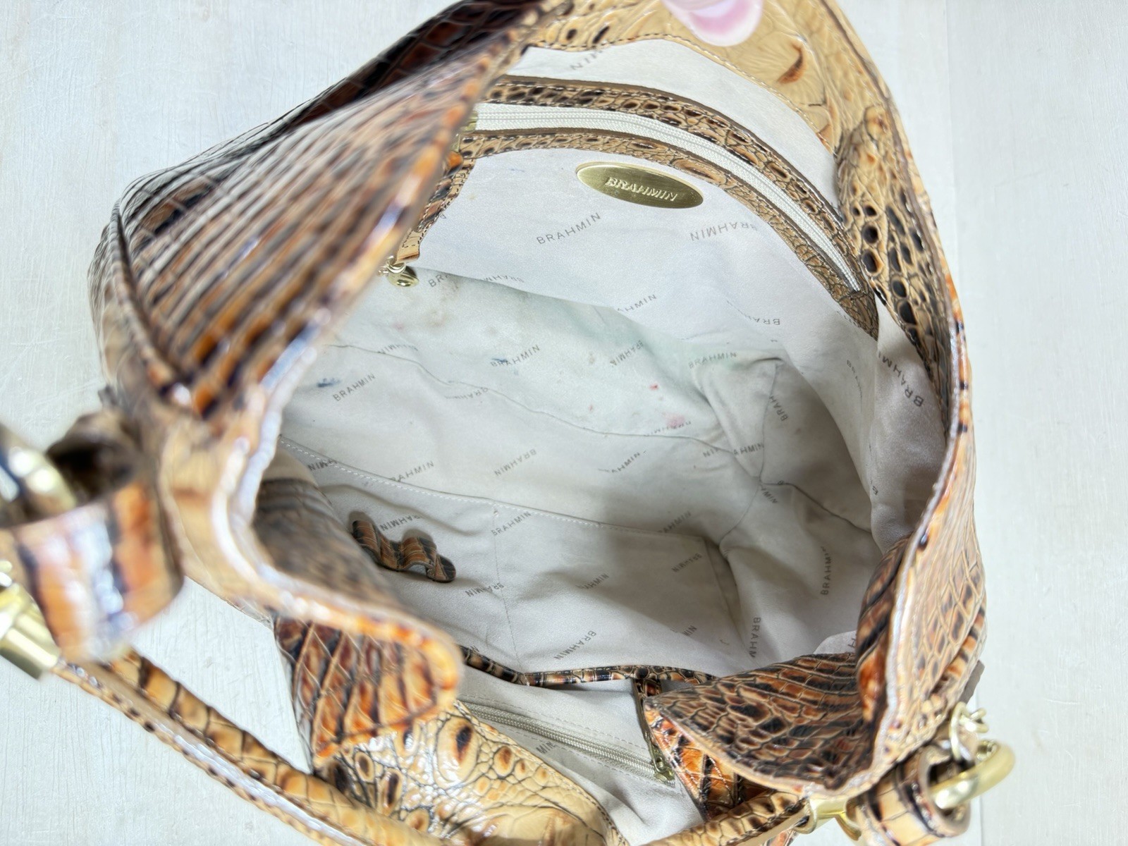 Brahmin Carmela Melbourne Tan Croc Embossed Hobo Shoulder Handbag Luxury