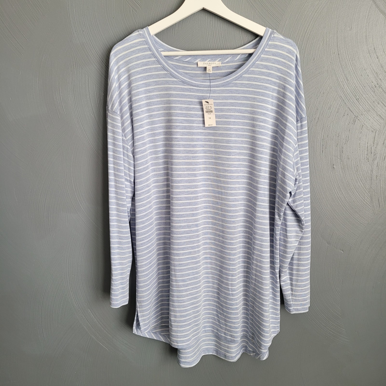 TALBOTS Plus Top Womens Size 1X Jersey Lounge Blue White Stripe Long Sleeve NEW