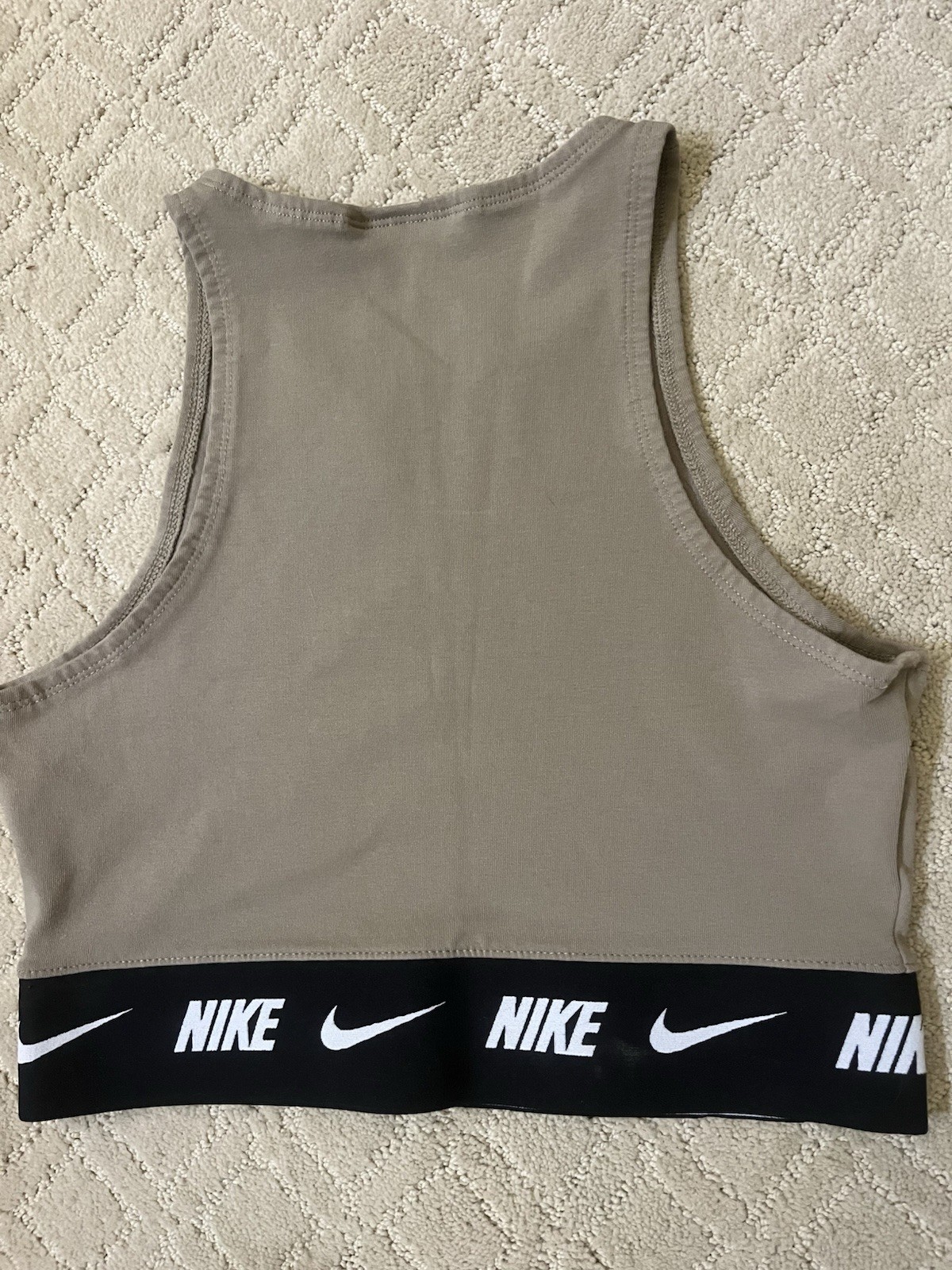 Nike Women’s Green Khaki Crop top Black Band EUC Med Workout Cheer