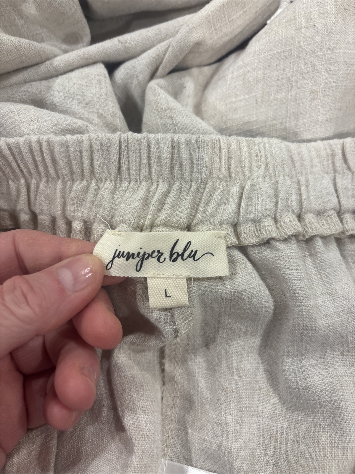 Juniper Blu wide leg Tulip wrapped pants Rayon/Linen Large Oatmeal