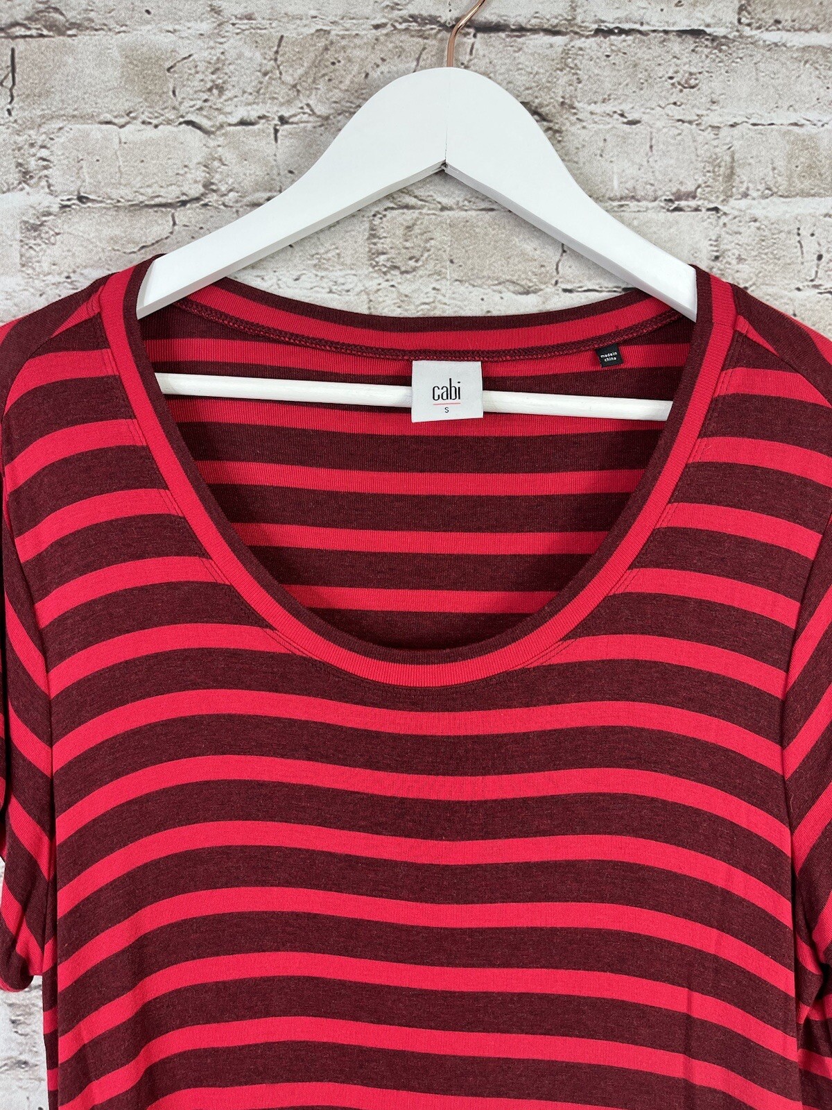 CAbi #3631 Sweet Talk Red Striped Peplum Ruffle Blouse Women’s Size Small