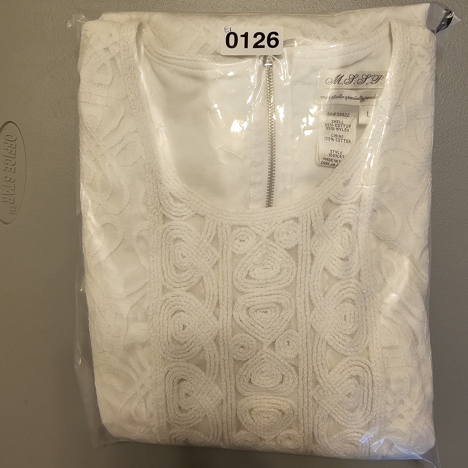 M.S.S.P Max Studio Sleeveless Short Zip-Up Sheath Dress White Crochet Lace L