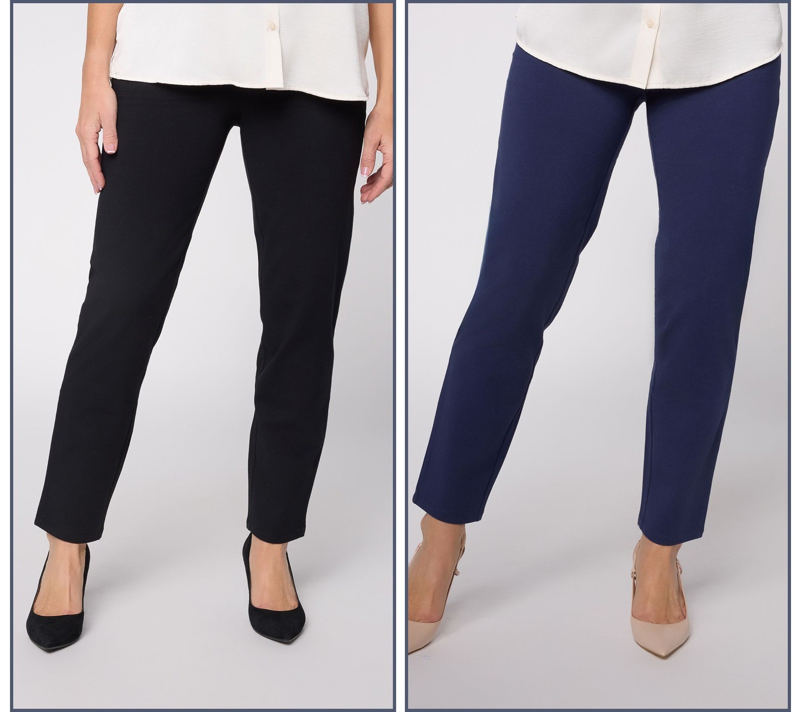 Women with Control Regular Set of 2 86/14 Slim Leg Ankle Icon Pant Black/Navy XL