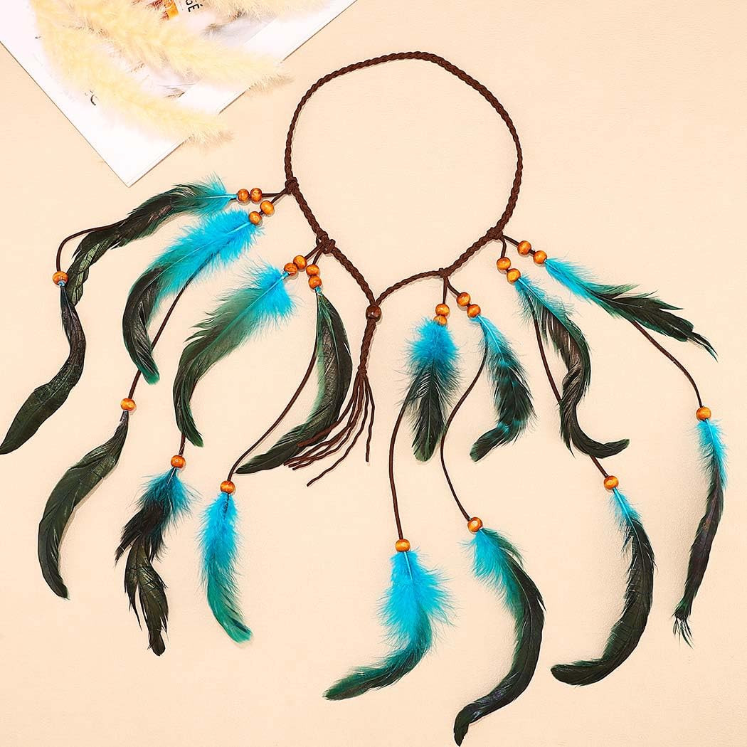 Boho Feather Headband Hippie Headpiece Gypsy Indian Costume Headdress Hair Acces